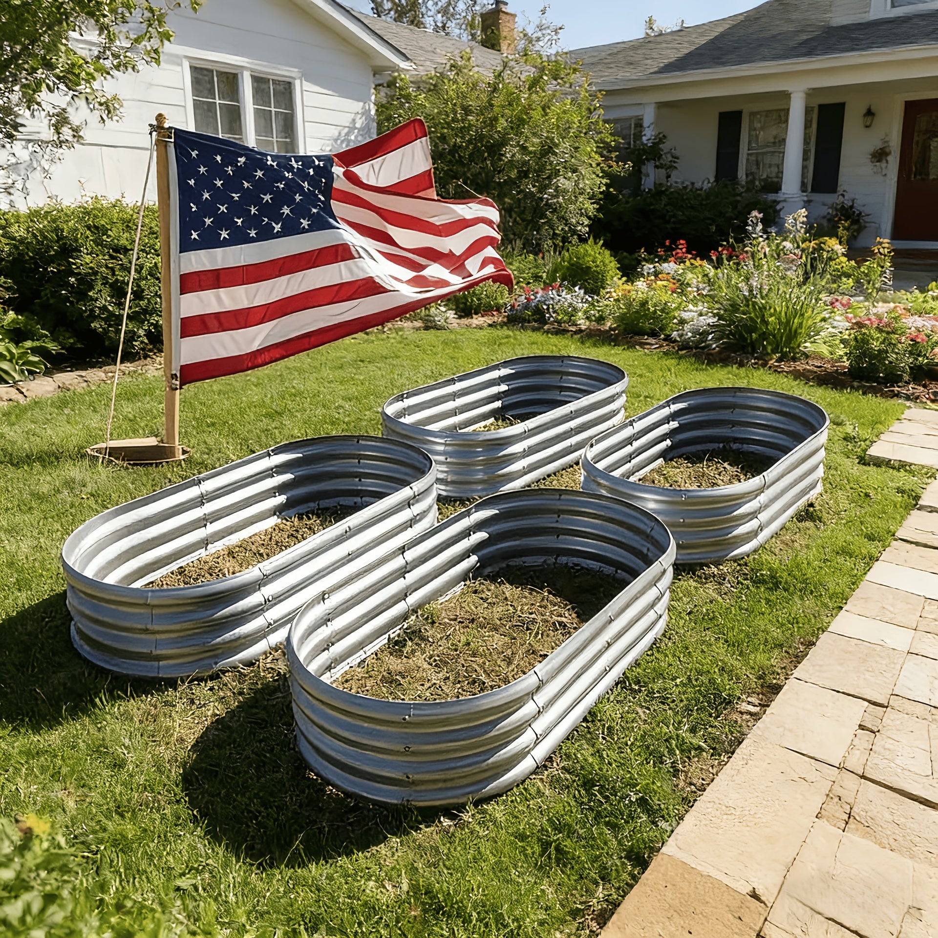 4x2x1ft Oval Galvanized Raised Garden Bed Metal Planter Box
