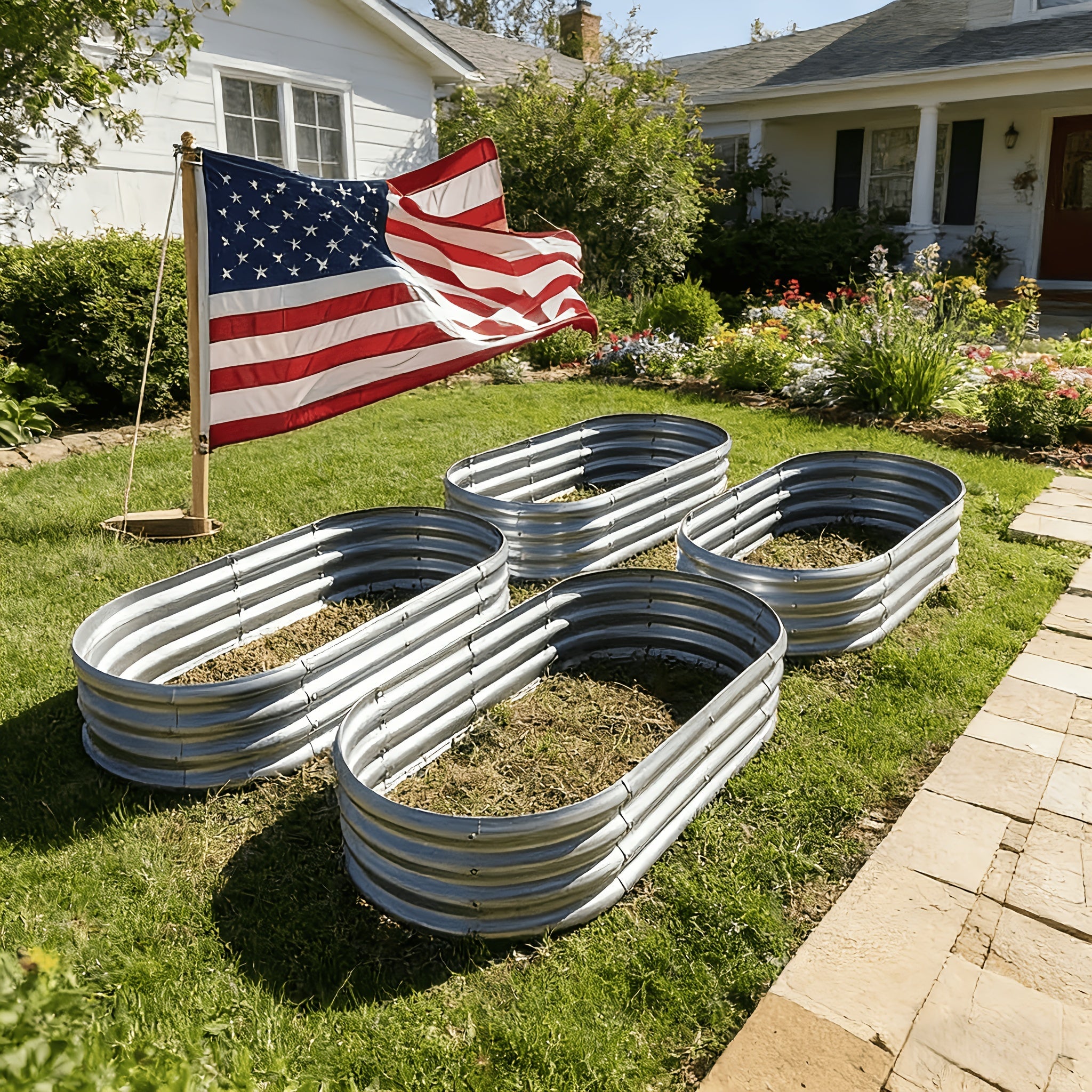 4x2x1ft Oval Galvanized Raised Garden Bed Metal Planter Box