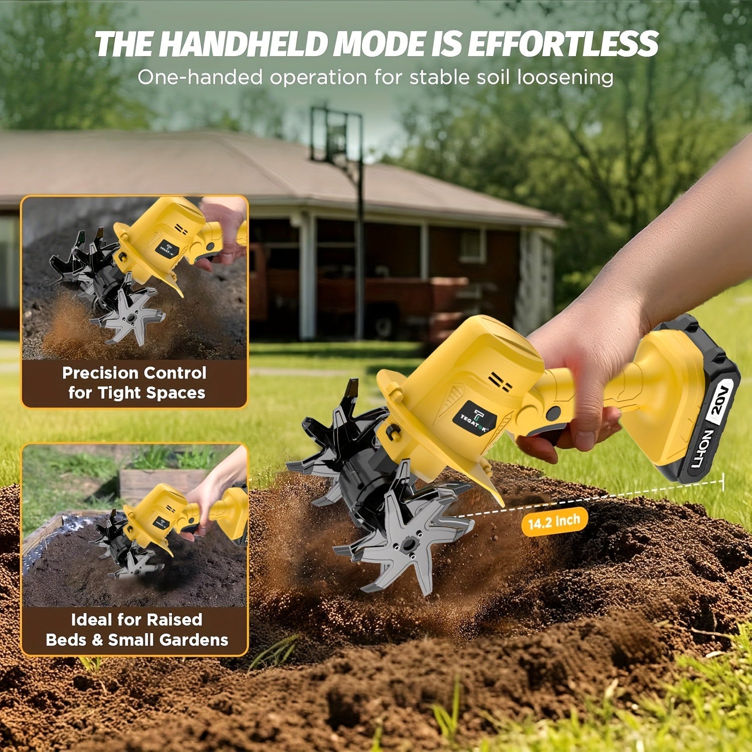 20V Cordless Garden Tiller and Cultivator for Soil Aeration