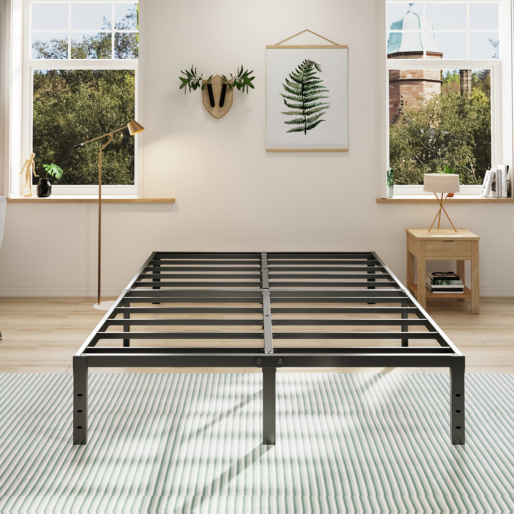 Heavy Duty Metal Platform Bed Frame with Under-Bed Storage Black