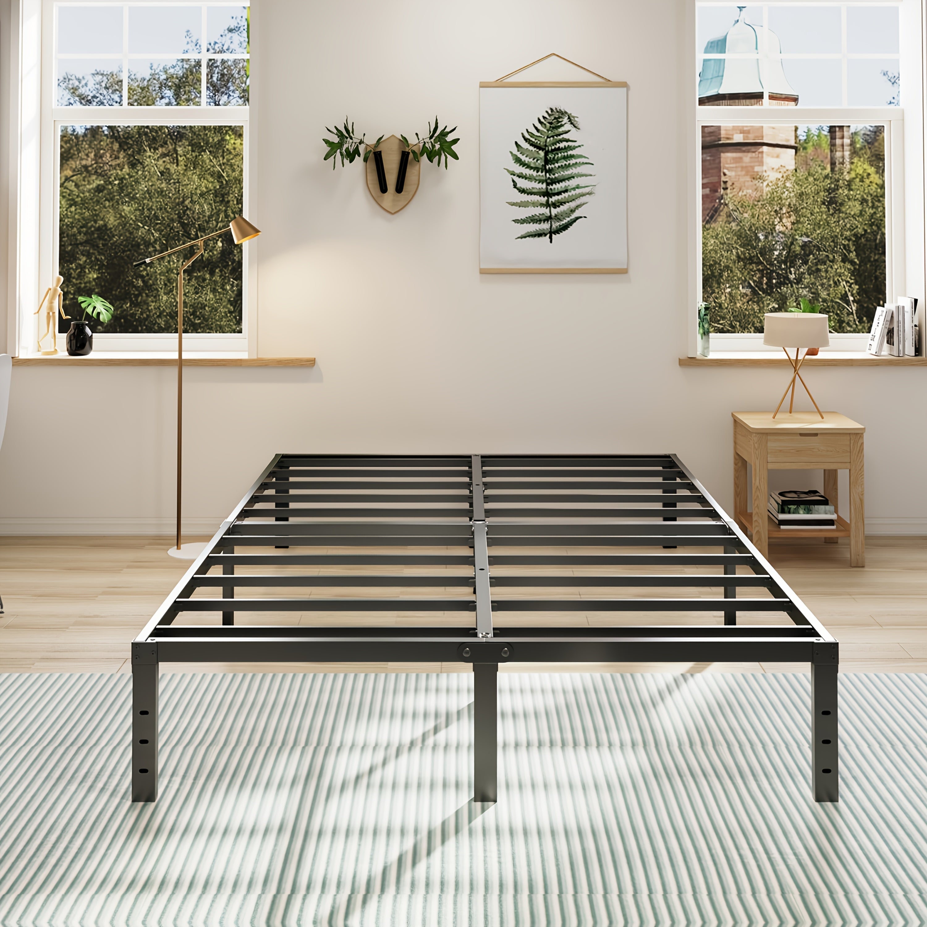Heavy Duty Metal Platform Bed Frame with Under-Bed Storage Black