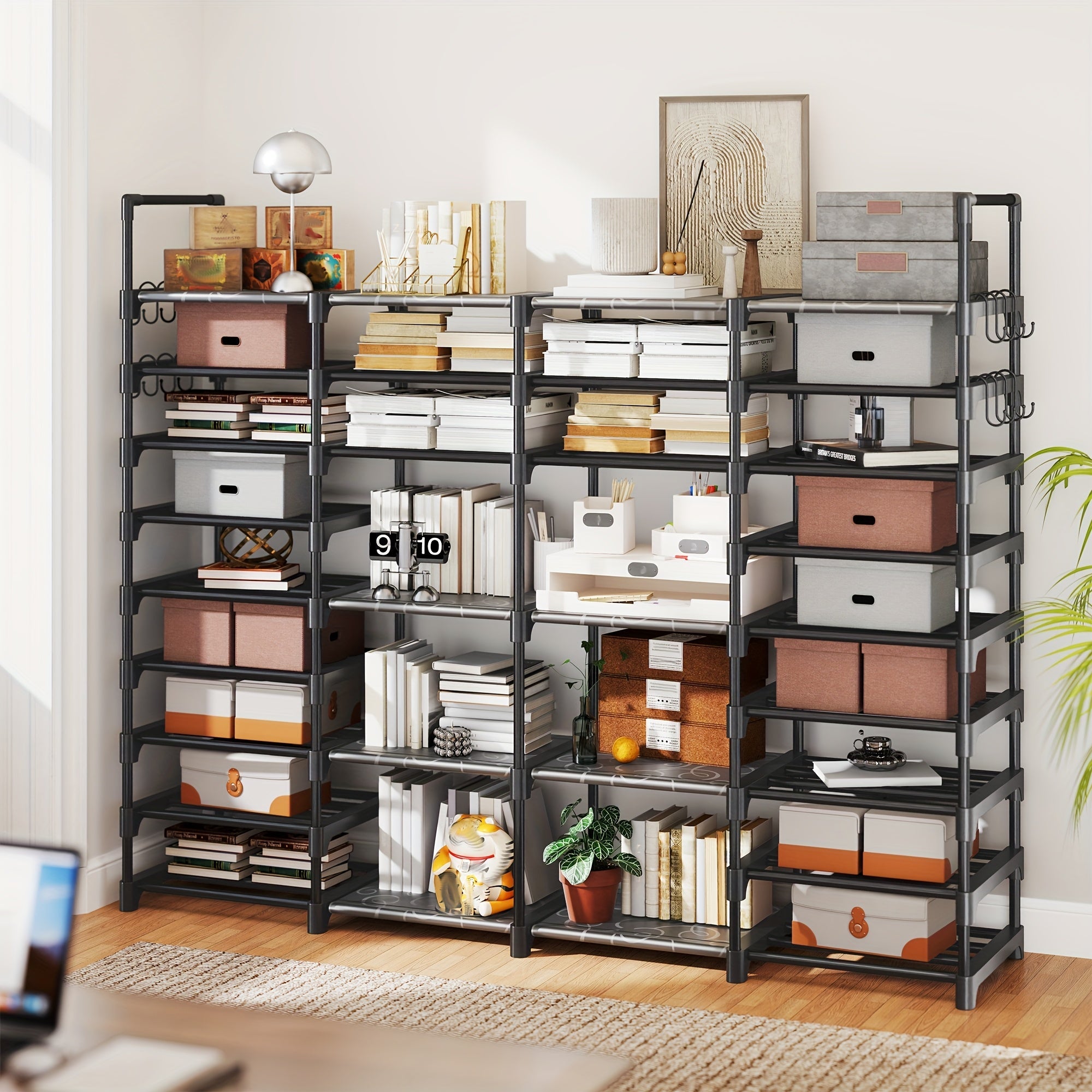 Stackable Shoe Rack and Bookshelf Freestanding Storage Organizer