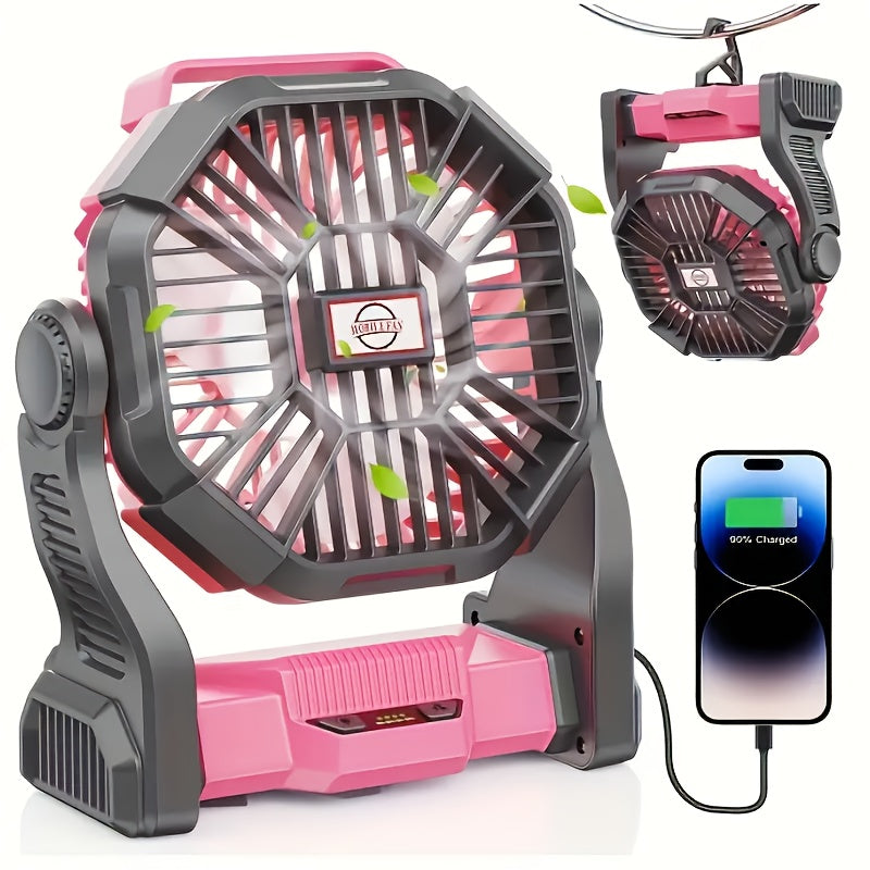 Rechargeable 3-in-1 Oscillating Camping Fan with LED Lantern Light
