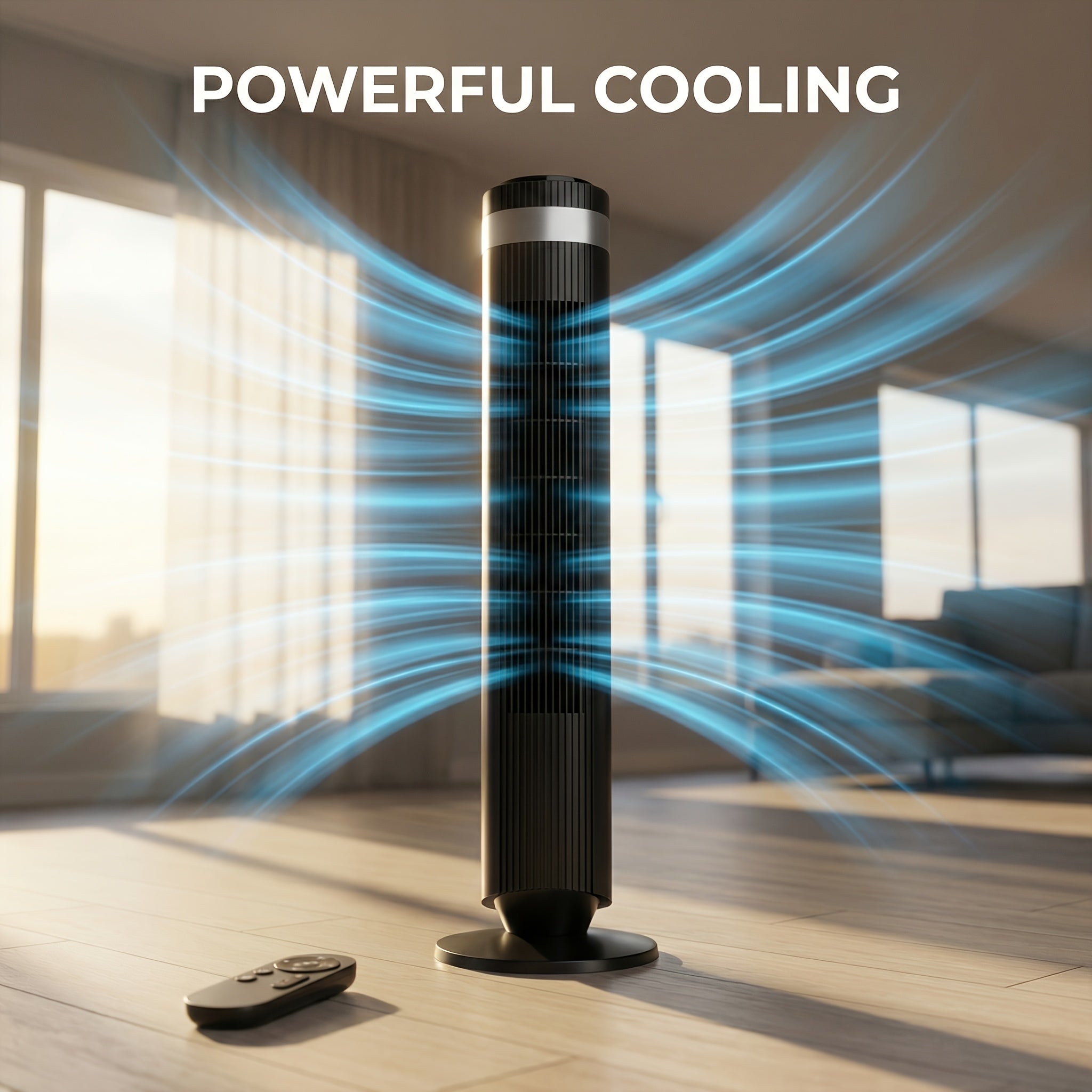 Quiet Bladeless Tower Fan with 5 Speeds and Remote for Nursery