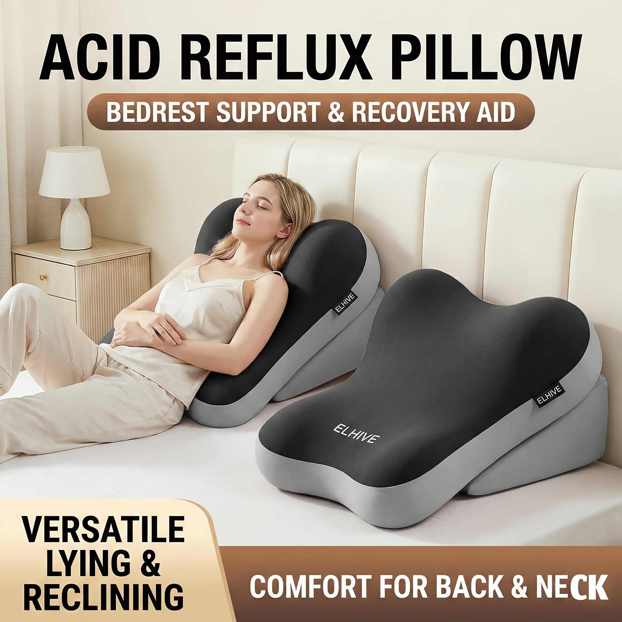 Adjustable Memory Foam Bed Wedge Pillow for Back and Reading Support