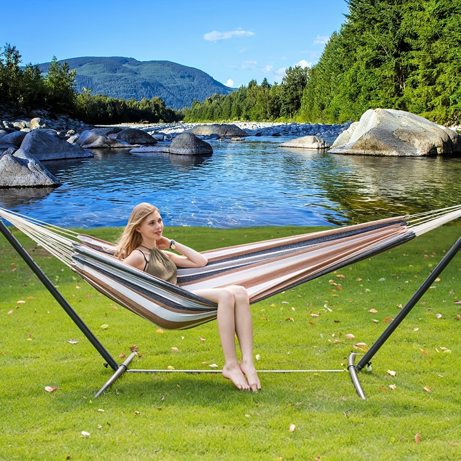 Heavy Duty Double Hammock with Steel Stand 450lbs Portable Outdoor