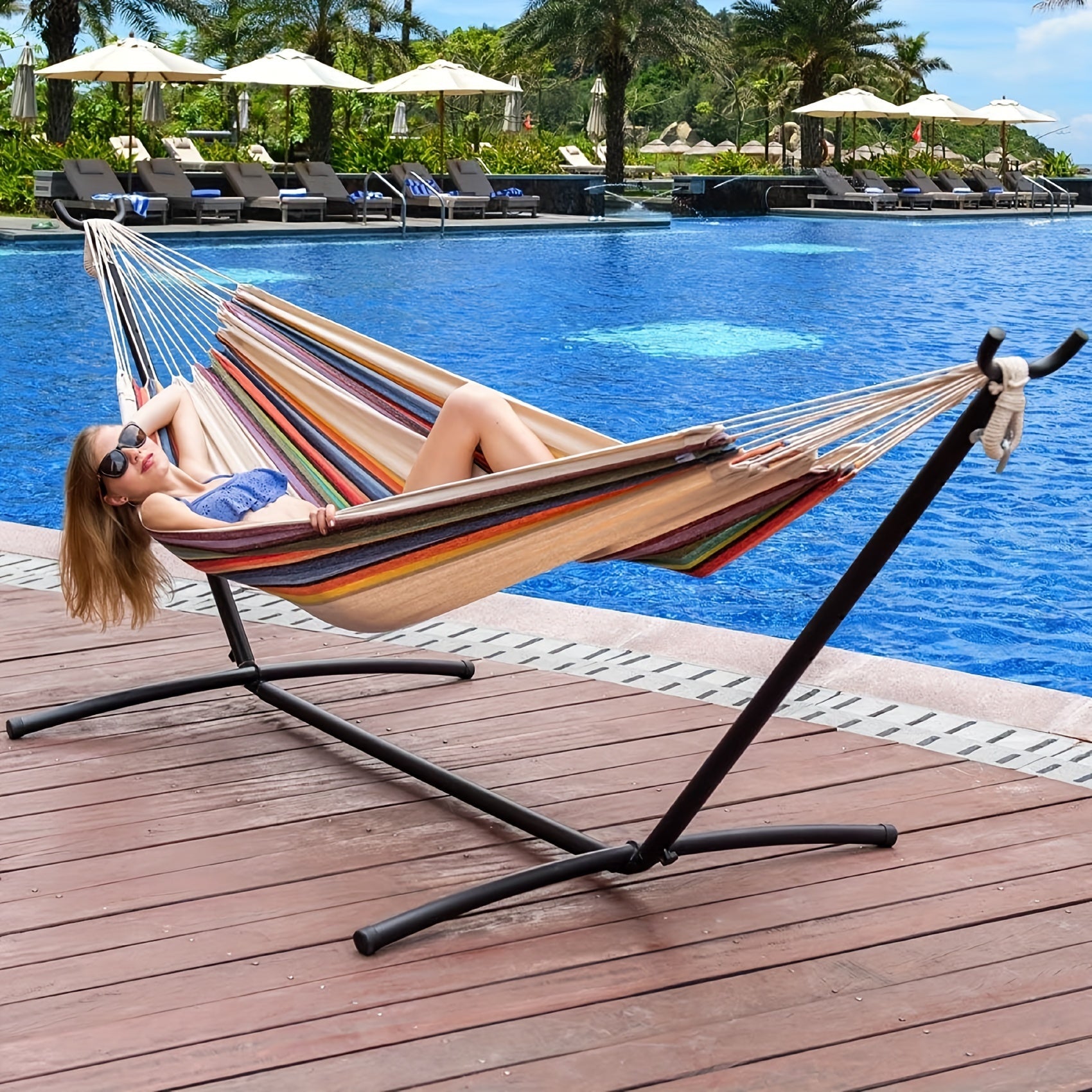 Heavy Duty Double Hammock with Steel Stand 450lbs Portable Outdoor