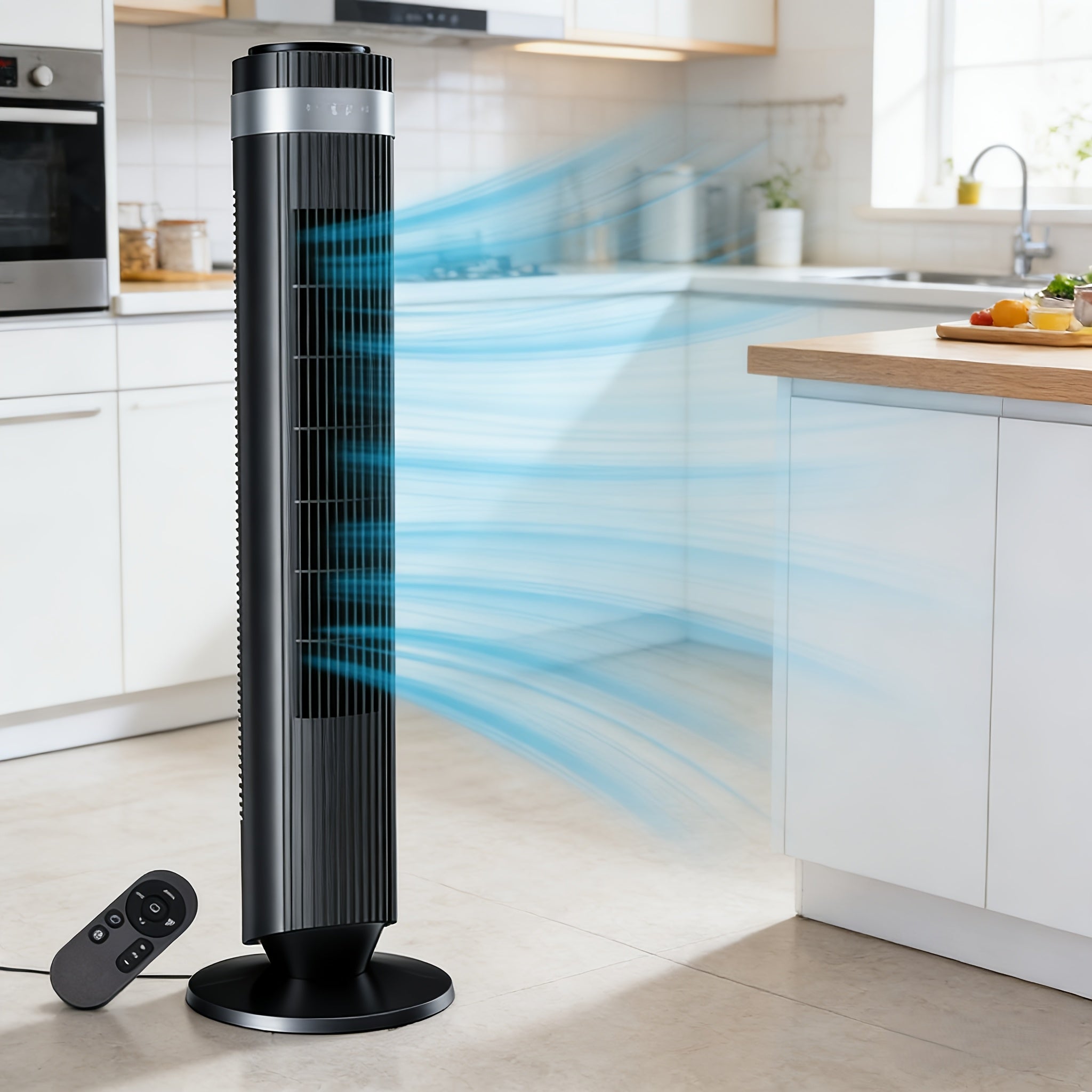 Quiet Bladeless Tower Fan with 5 Speeds and Remote for Nursery