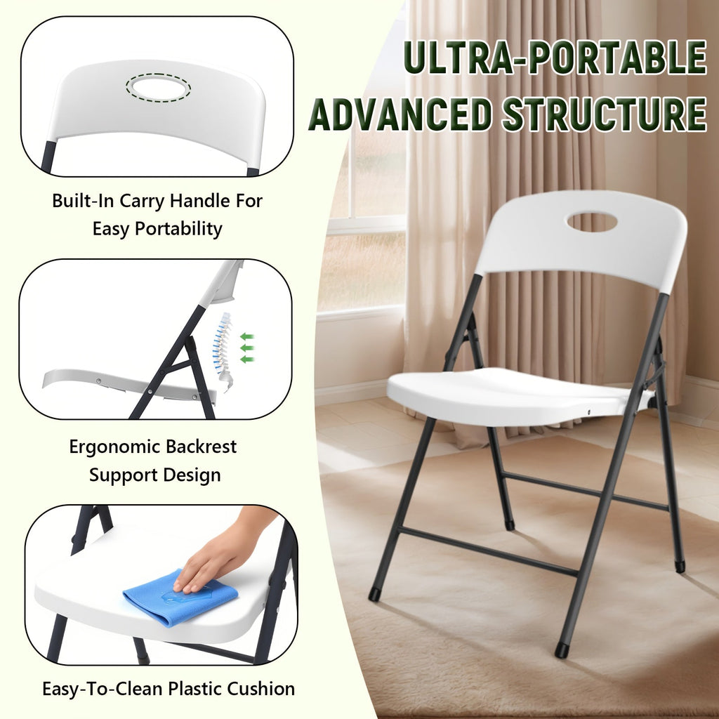 Heavy Duty White Plastic Folding Chairs - Metal Frame Multi-Pack