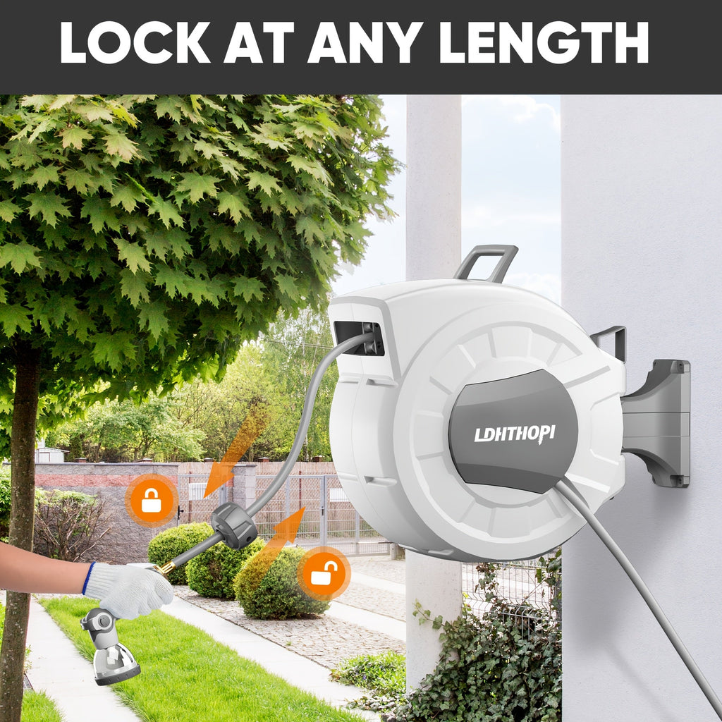 Retractable Garden Hose Reel with Auto Rewind Wall Mounted System