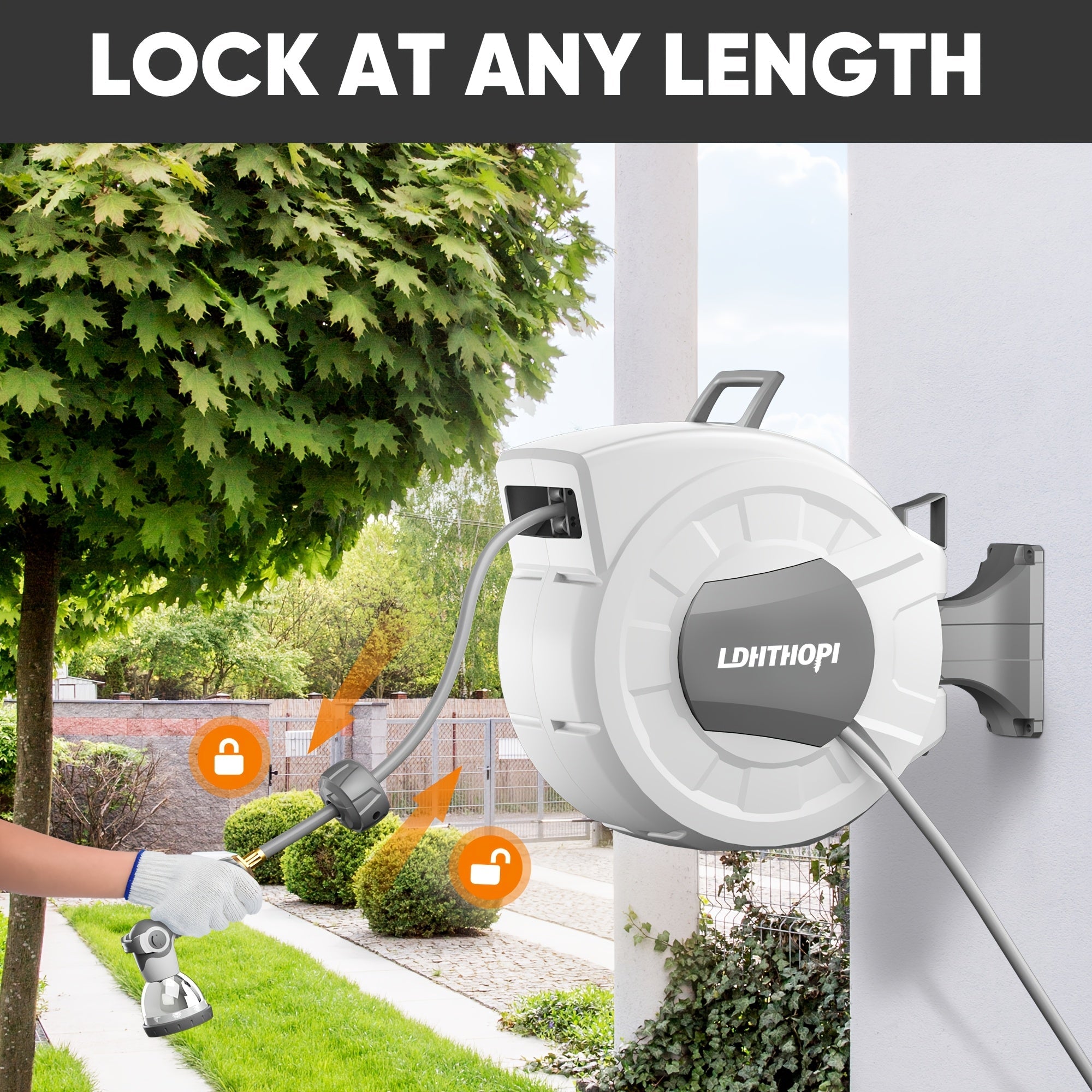 Retractable Garden Hose Reel with Auto Rewind Wall Mounted System