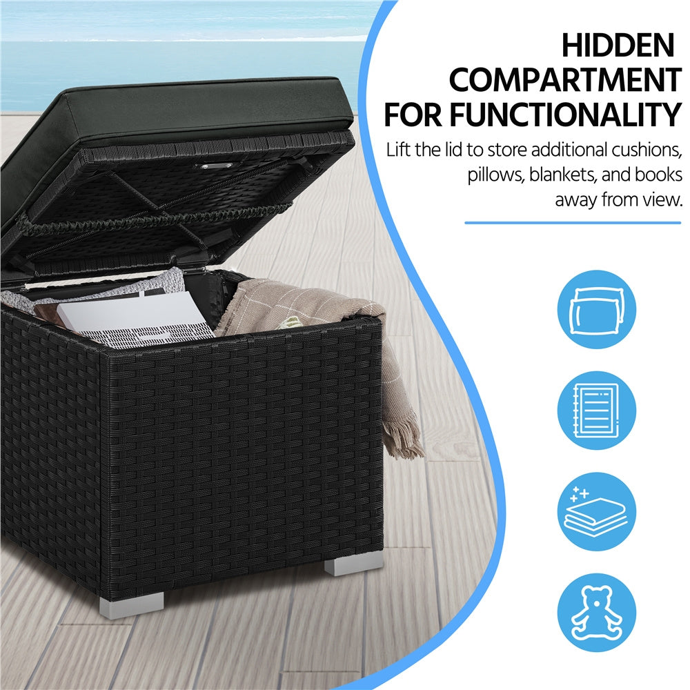 2-Piece Rattan Storage Ottoman Set with Cushions for Patio Garden