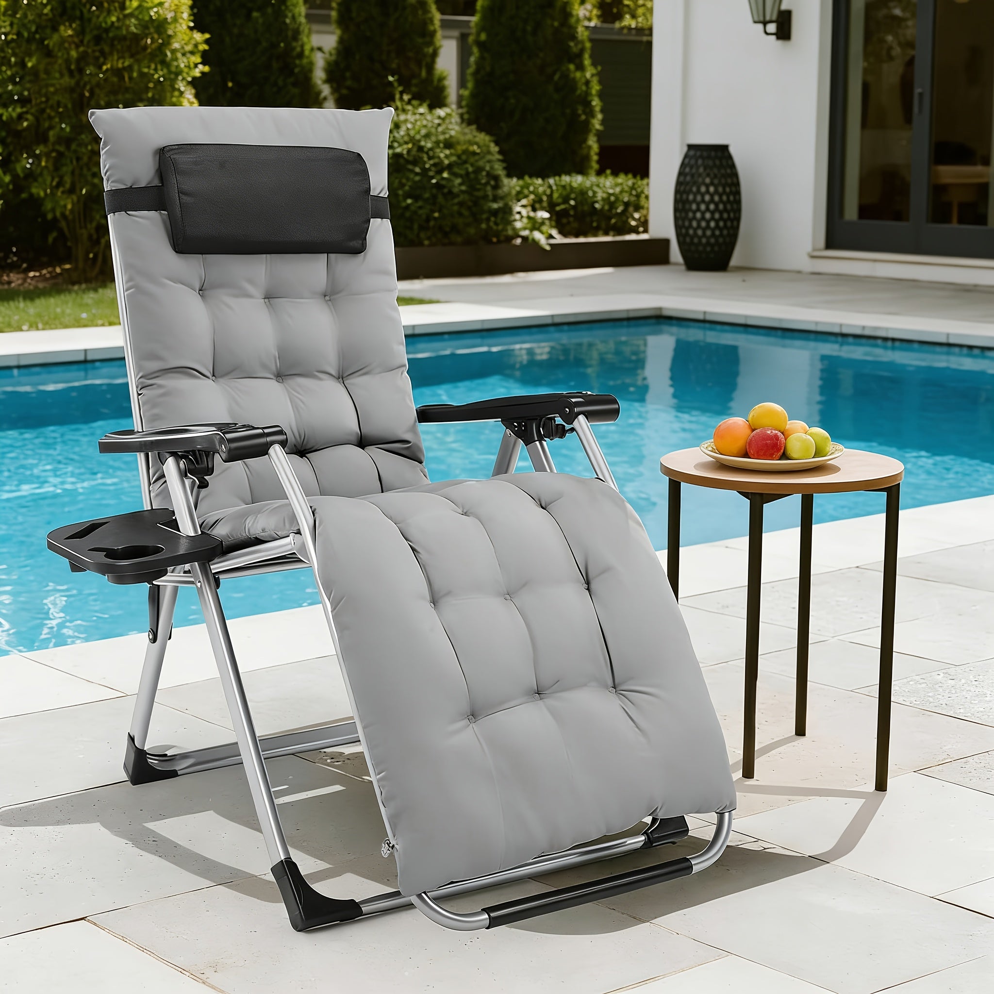 Zero Gravity Recliner Chair Foldable Patio Lounge with Cup Holder