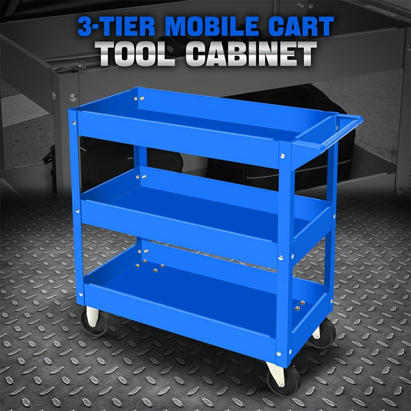3-Tier Rolling Tool Cart, Industrial Steel Utility Storage