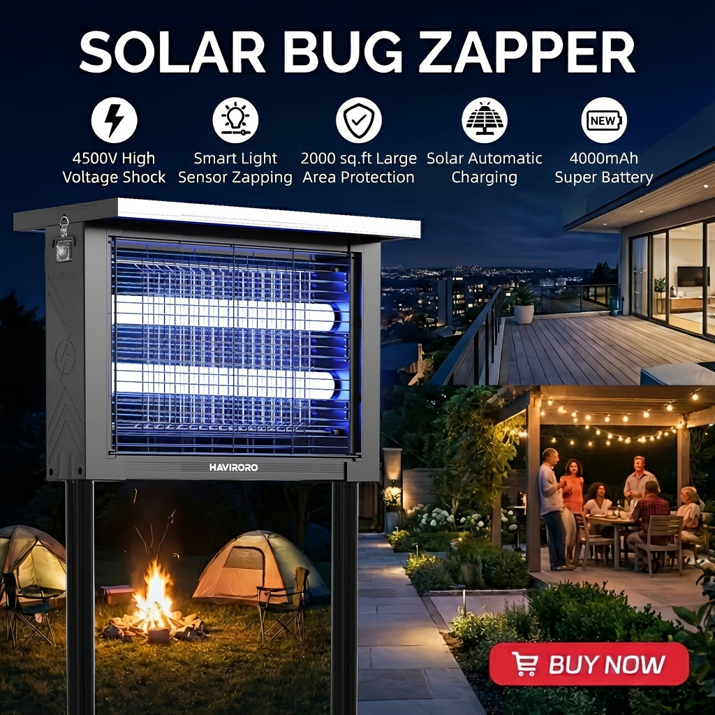 Solar Powered Outdoor Bug Zapper 4500V Electric Insect Killer