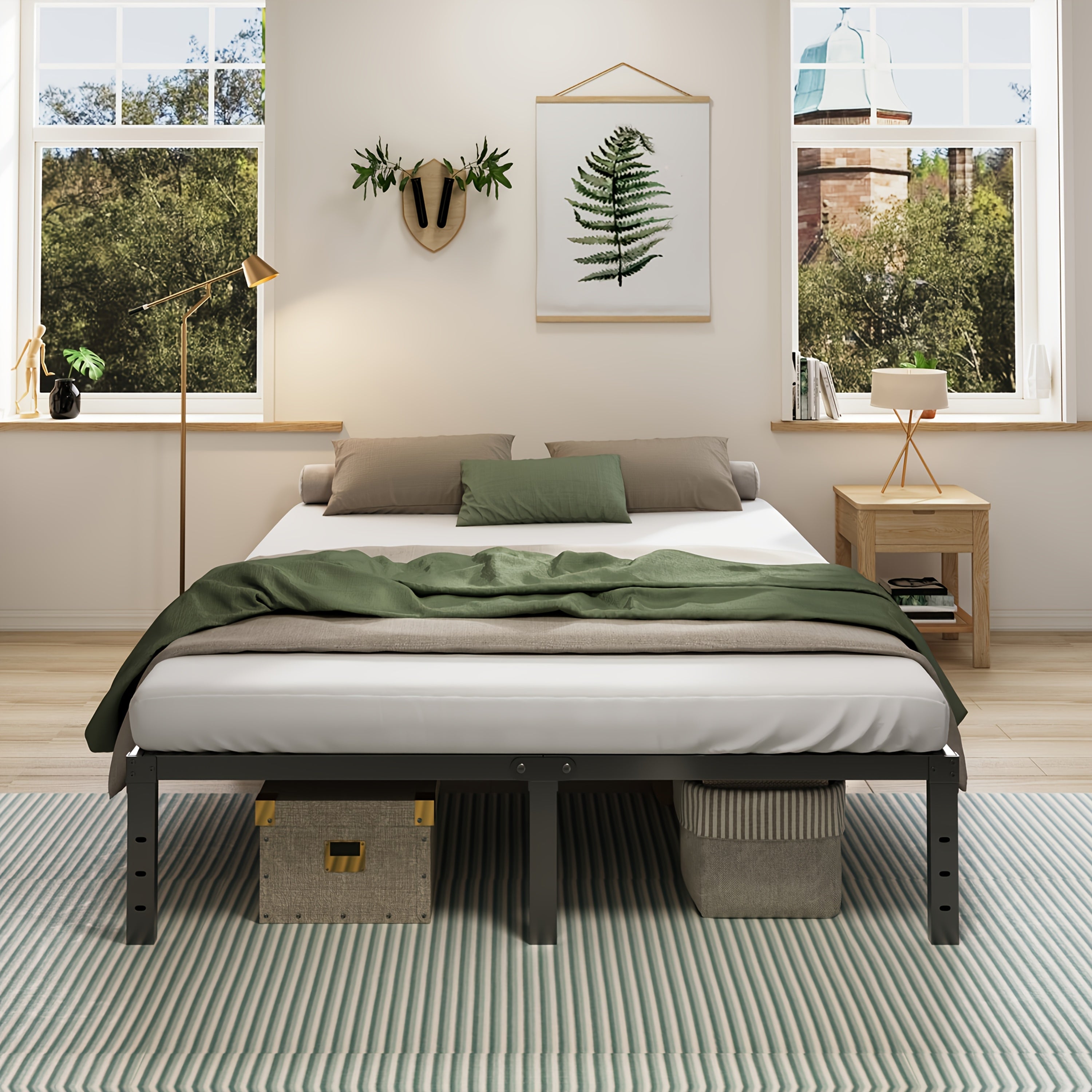 Heavy Duty Metal Platform Bed Frame with Under-Bed Storage Black