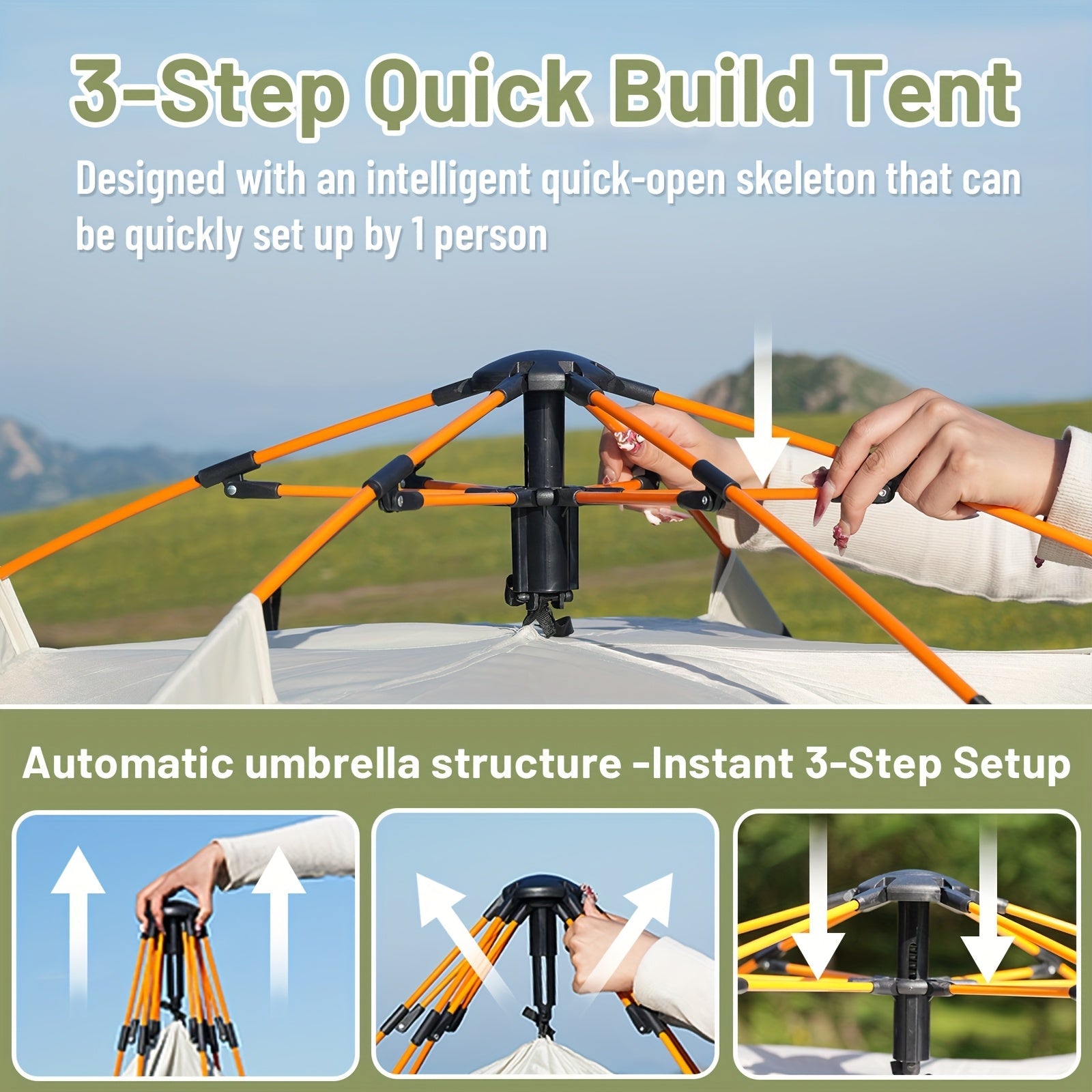 3-4 Person Instant Pop Up Camping Tent Waterproof Quick Setup