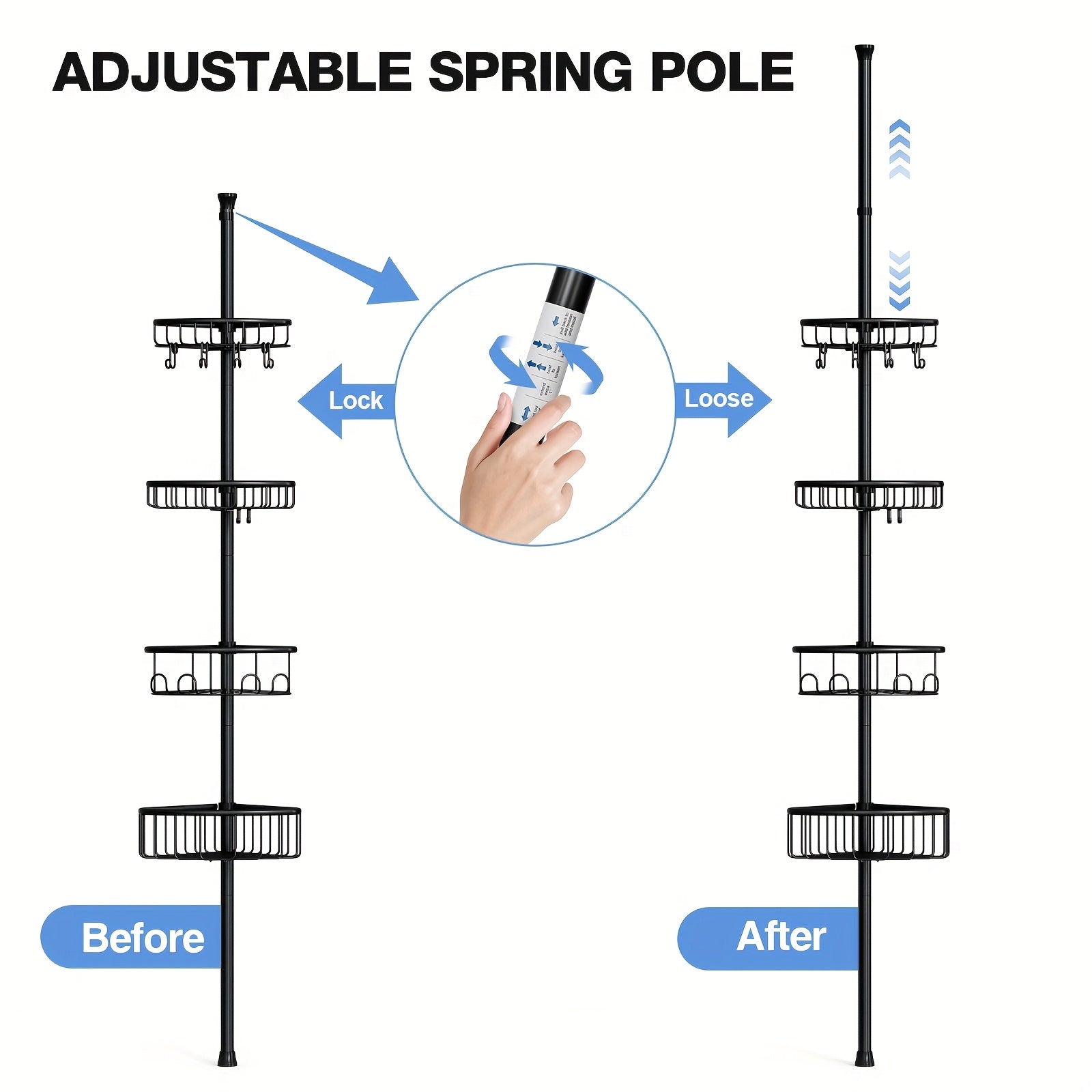 4-Tier Adjustable Corner Shower Organizer Rack in Black