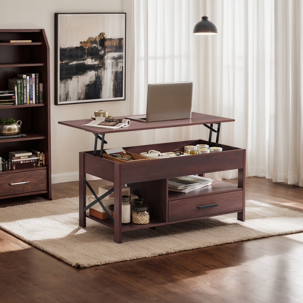 Lift Top Coffee Table with Hidden Storage and Retro Wood Finish