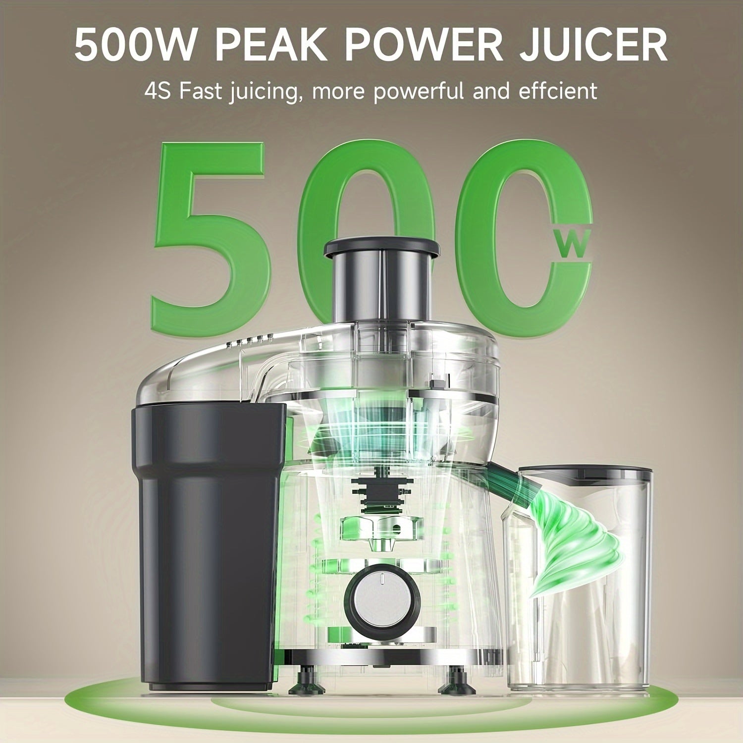 500W Centrifugal Juicer Machine, 3-Speed Fruit & Vegetable Extractor