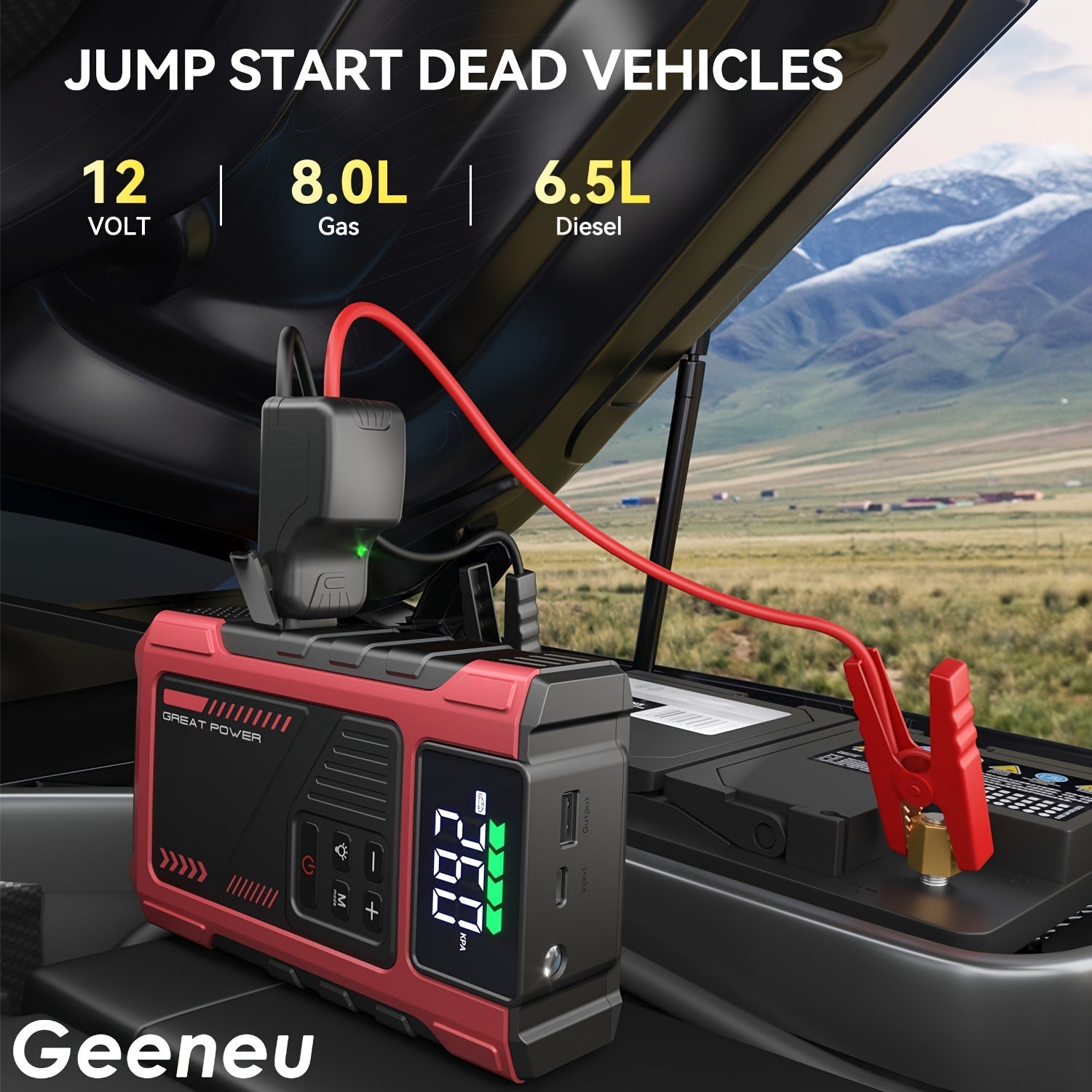 9-in-1 Portable Jump Starter and Air Compressor for 12V Vehicles