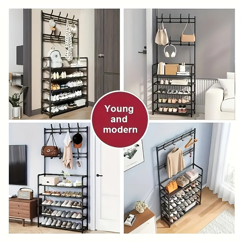 2-in-1 Entryway Organizer: 5-Tier Shoe Rack and Coat Hanger Combo