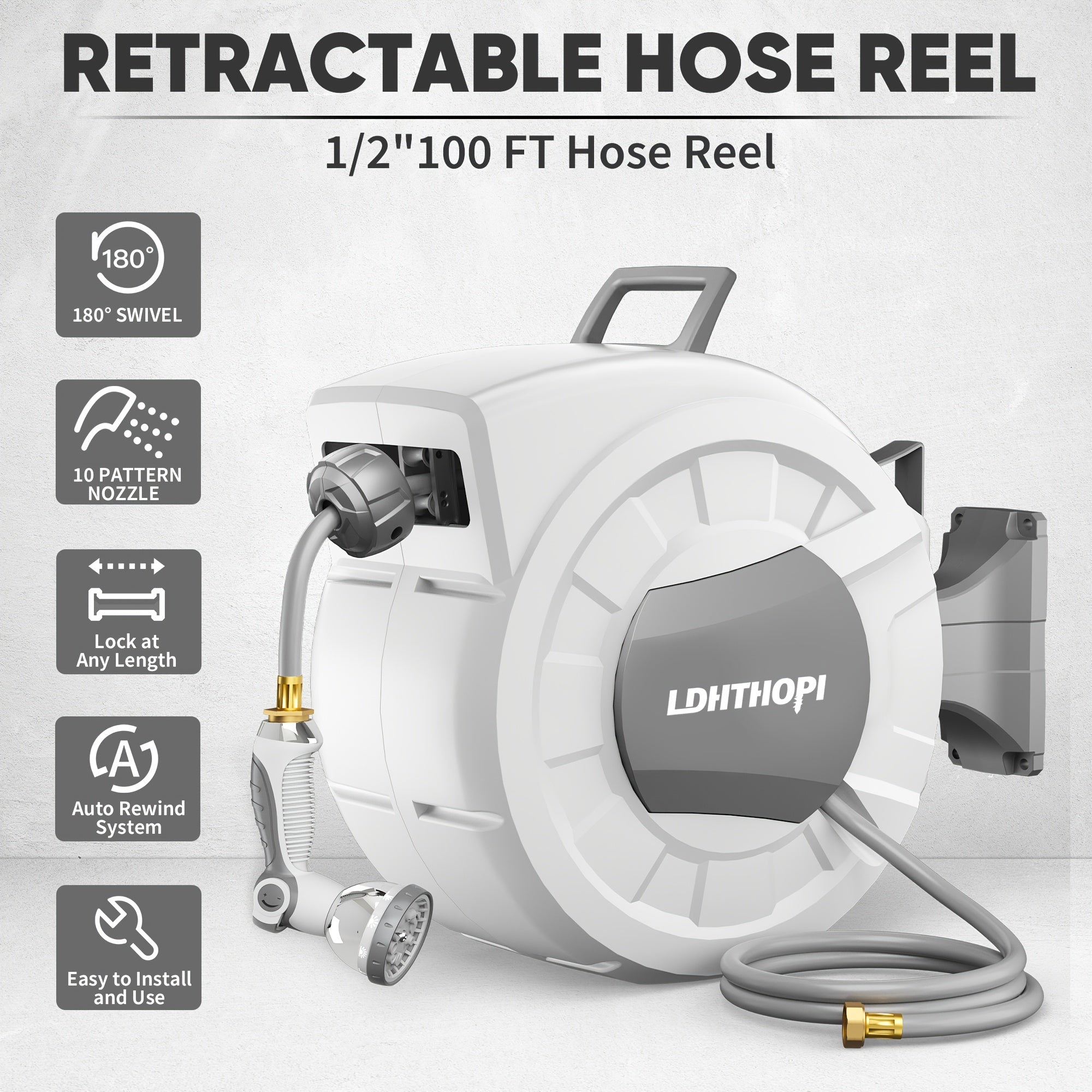Retractable Garden Hose Reel with Auto Rewind Wall Mounted System