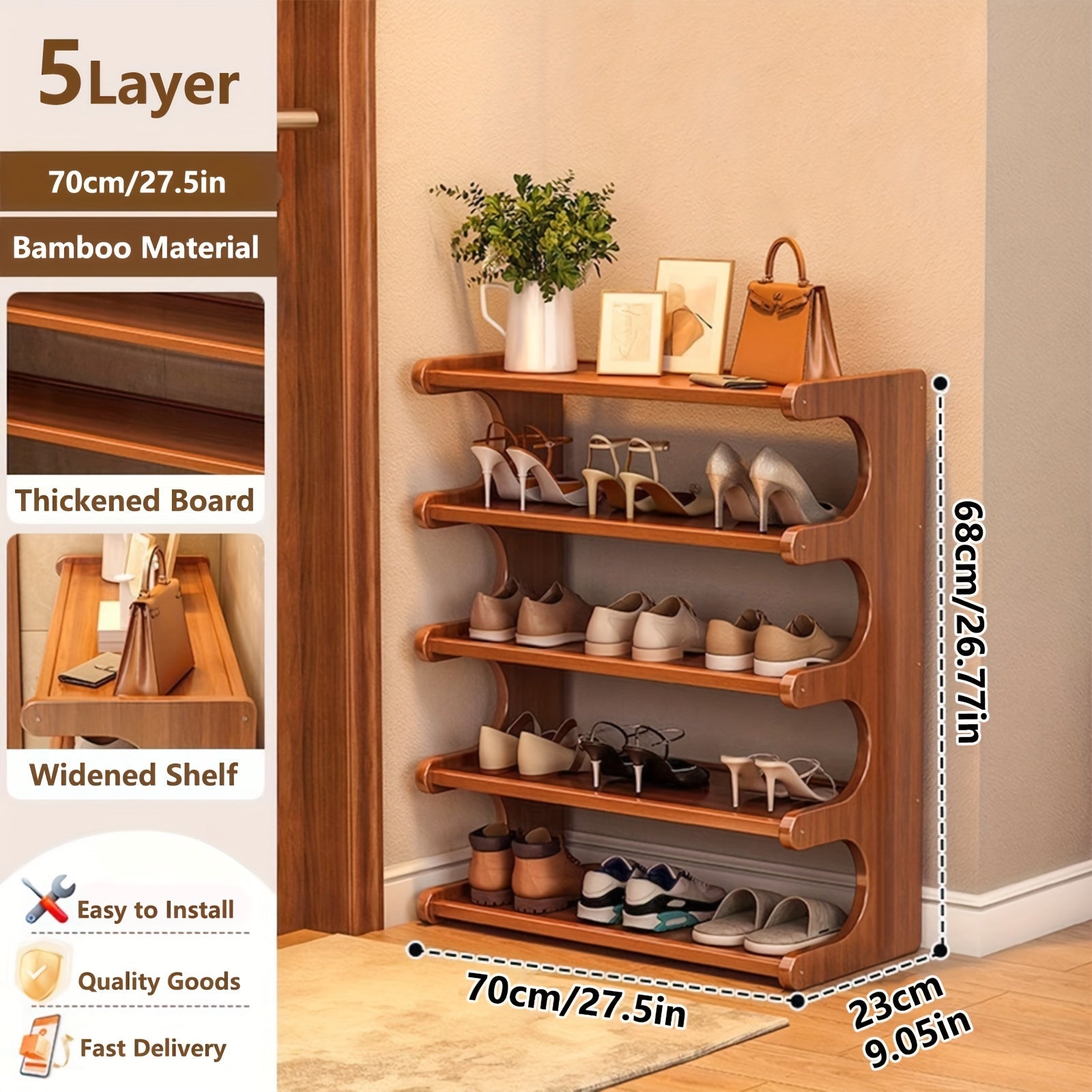 5/6 Tier Bamboo Shoe Rack Organizer for Modern Entryways