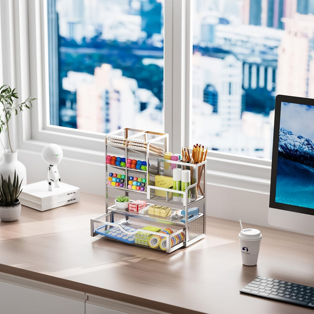 Multi-Layer Iron Mesh Desk Organizer for Office and Stationery