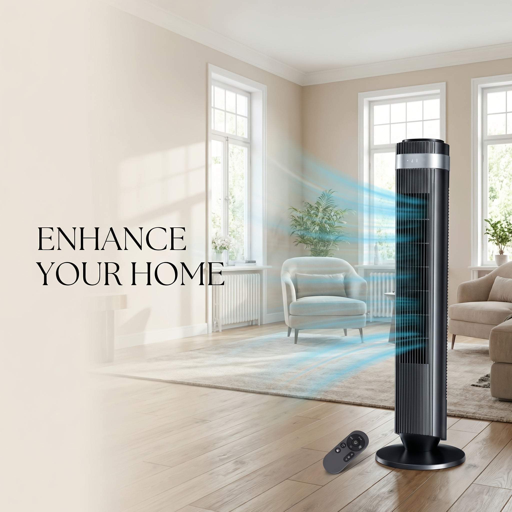 Quiet Bladeless Tower Fan with 5 Speeds and Remote for Nursery