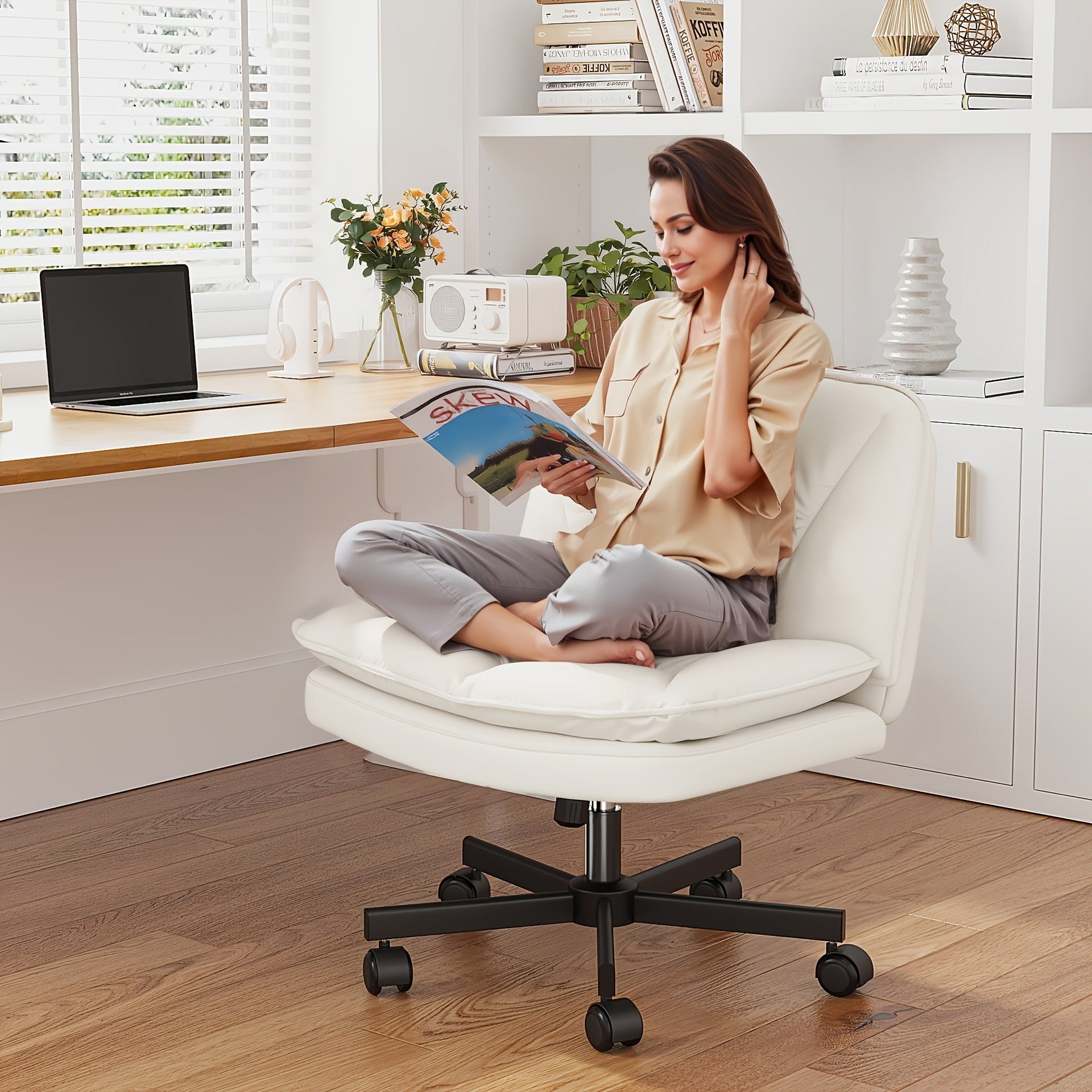 27" Wide Criss Cross Office Chair - Modern Armless Swivel Desk Chair