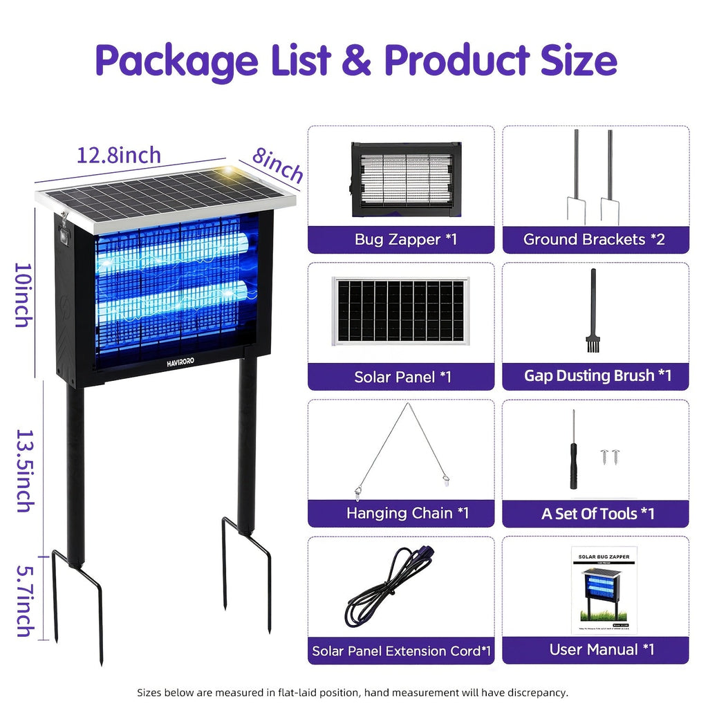 Solar Powered Outdoor Bug Zapper 4500V Electric Insect Killer