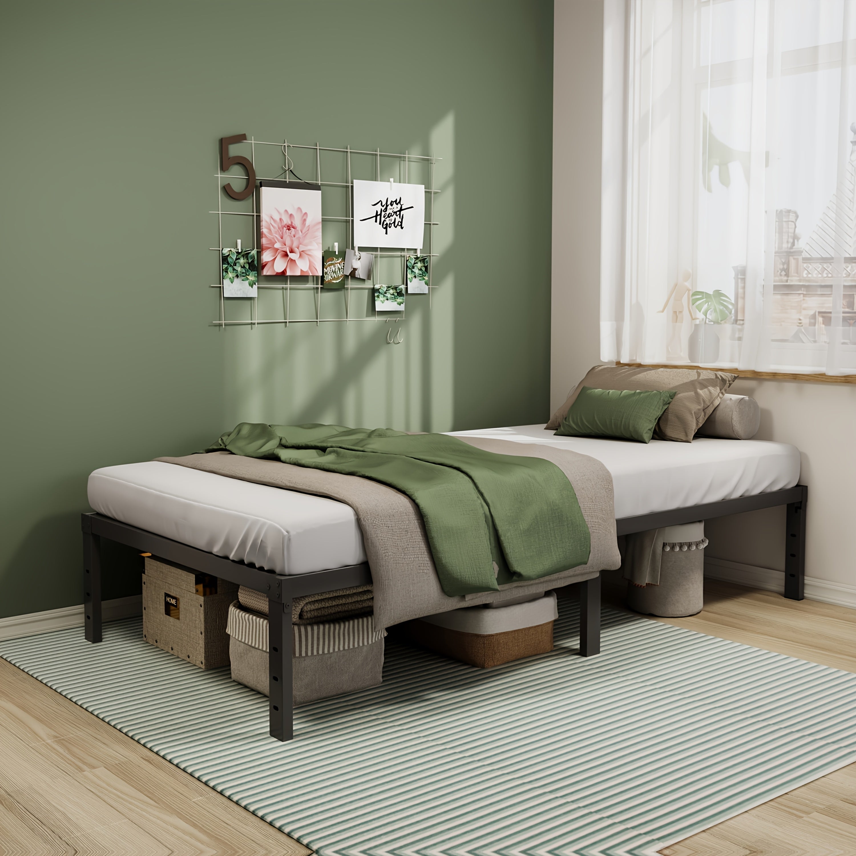 Heavy Duty Metal Platform Bed Frame with Under-Bed Storage Black