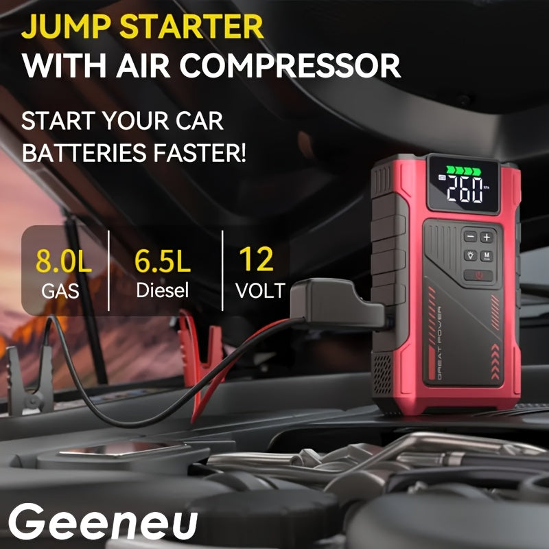 9-in-1 Portable Jump Starter and Air Compressor for 12V Vehicles