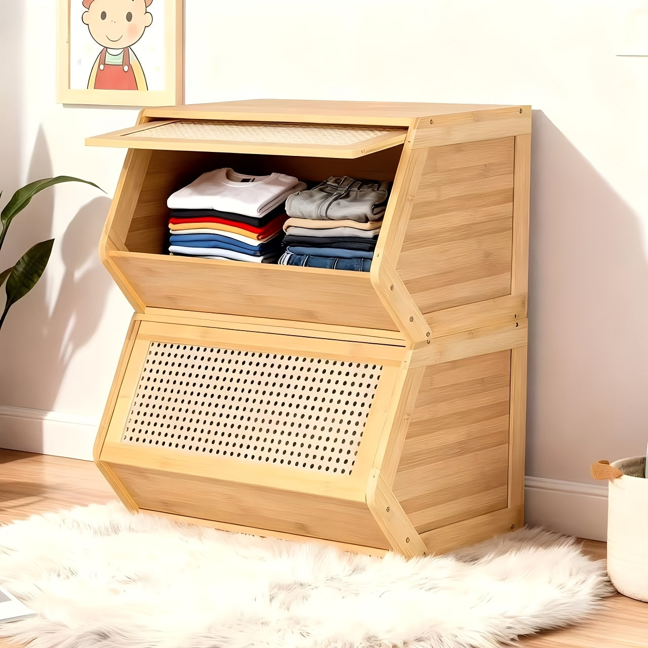 Thin Bamboo Shoe Cabinet with 3 Flip Drawers