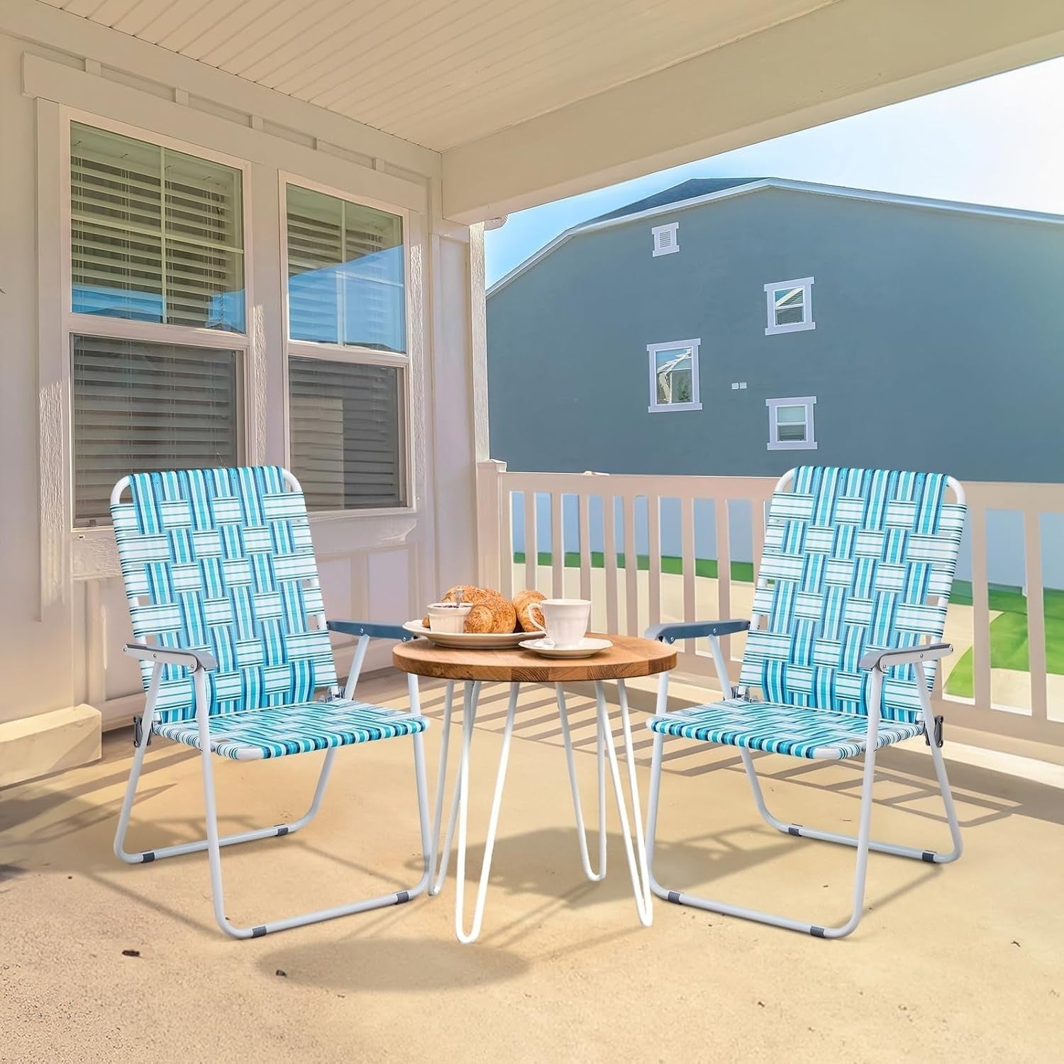 Set of 2 Folding Beach Chairs Portable Webbed Steel Outdoor Chairs