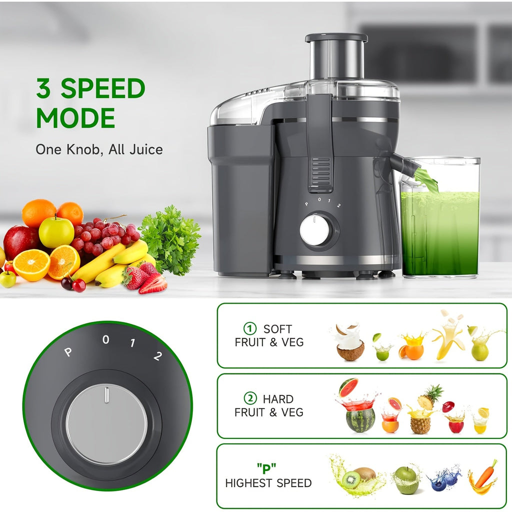 500W Centrifugal Juicer Machine, 3-Speed Fruit & Vegetable Extractor
