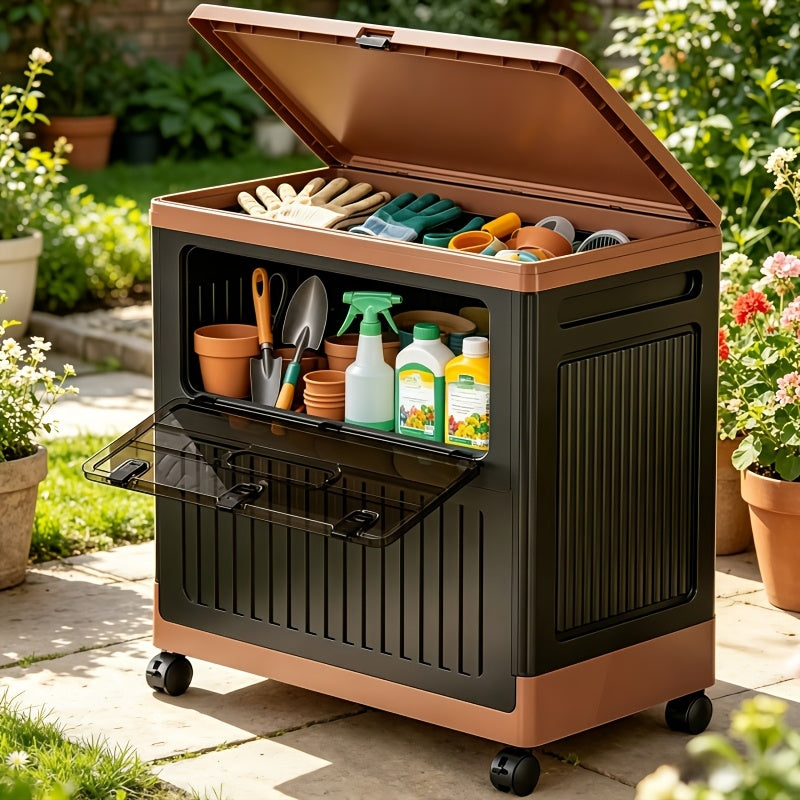 Foldable Stackable Storage Bin with Wheels and Front Access Doors