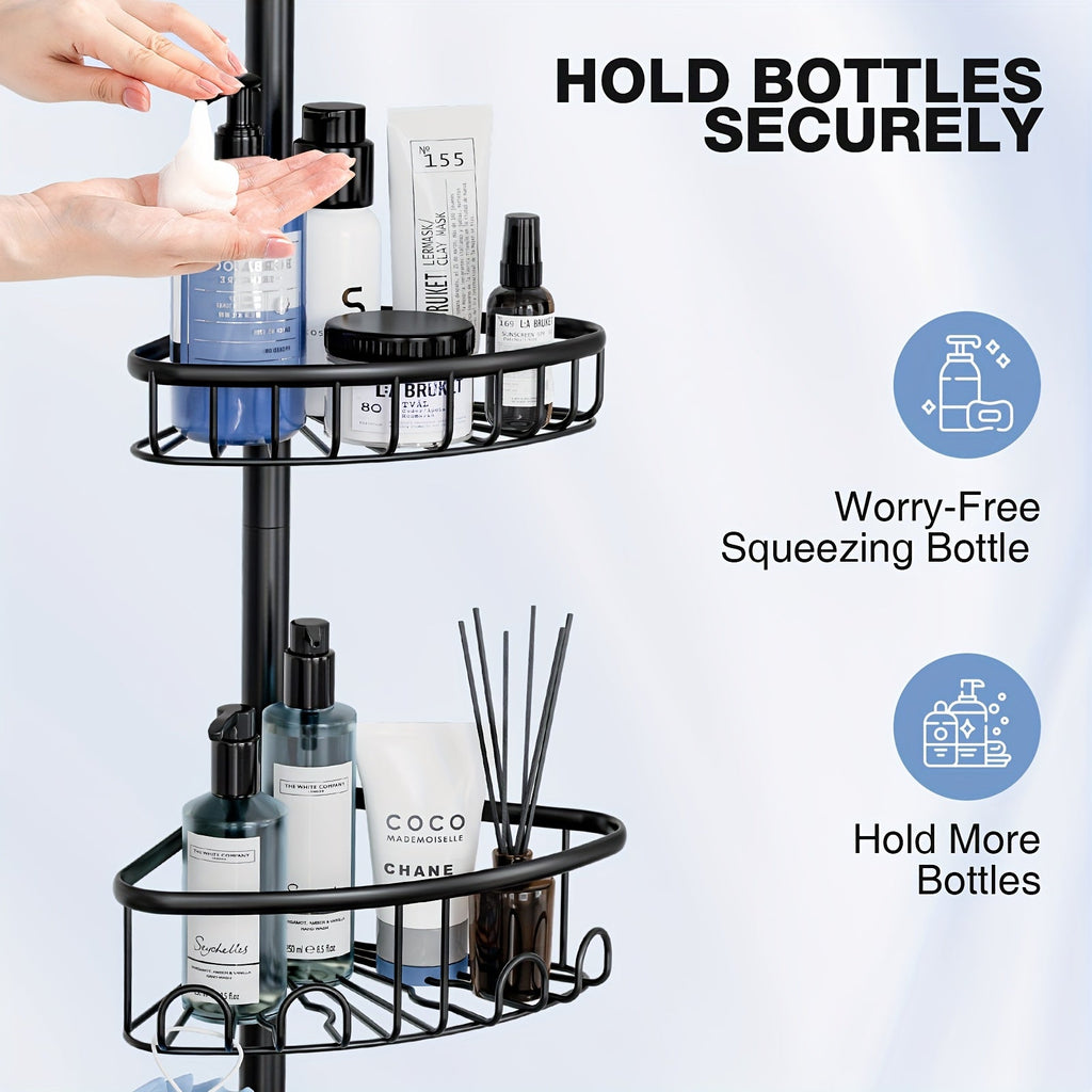 4-Tier Adjustable Corner Shower Organizer Rack in Black