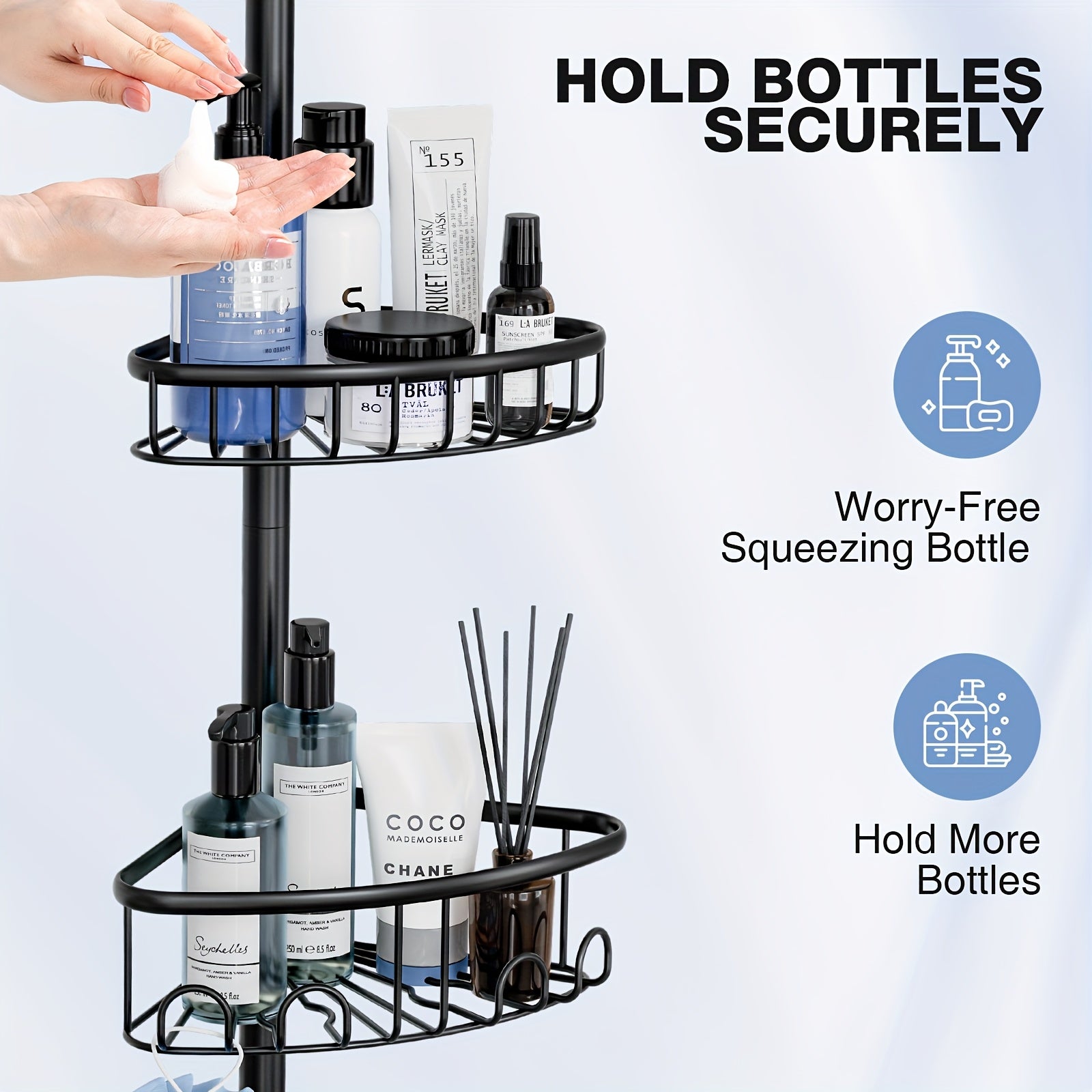 4-Tier Adjustable Corner Shower Organizer Rack in Black