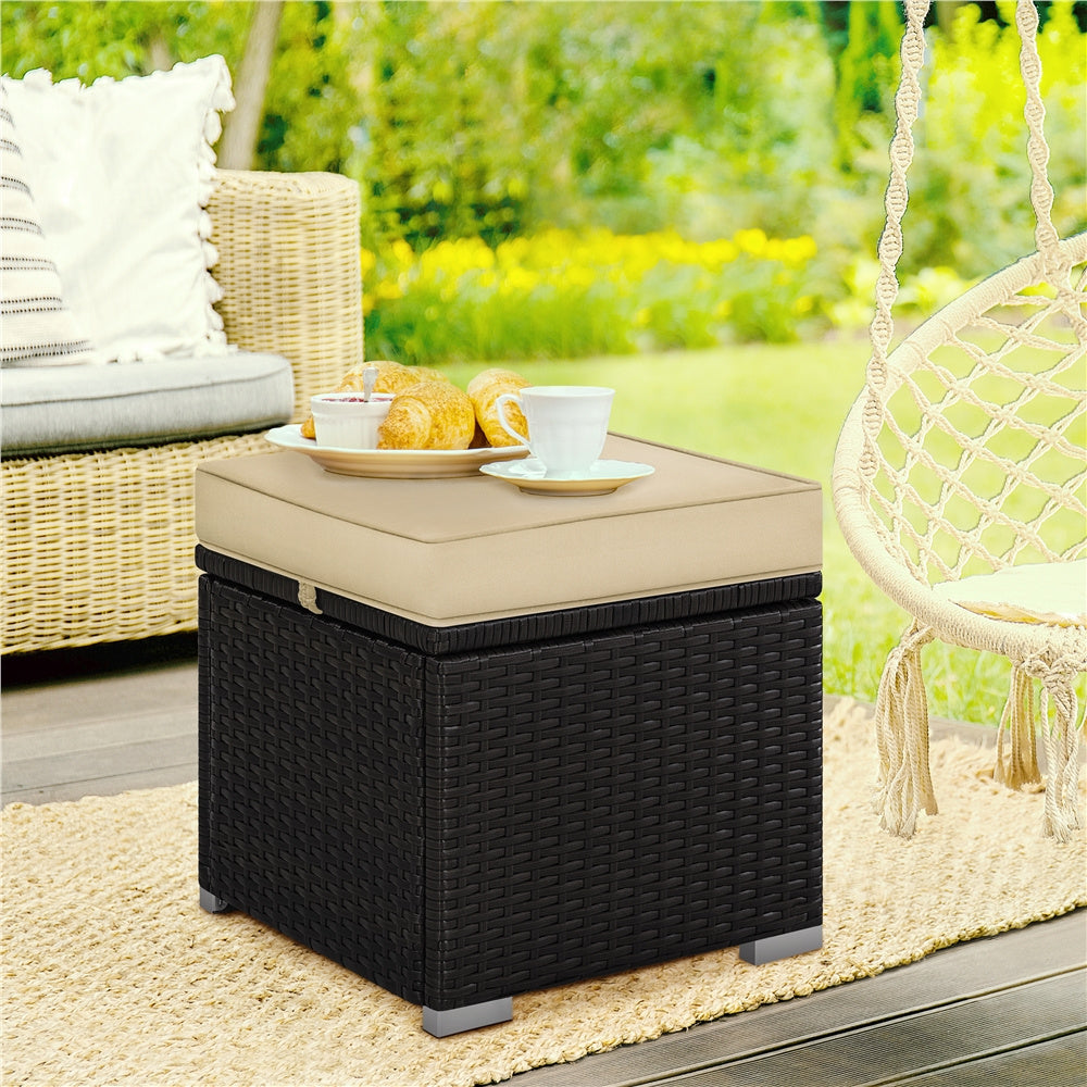 2-Piece Rattan Storage Ottoman Set with Cushions for Patio Garden