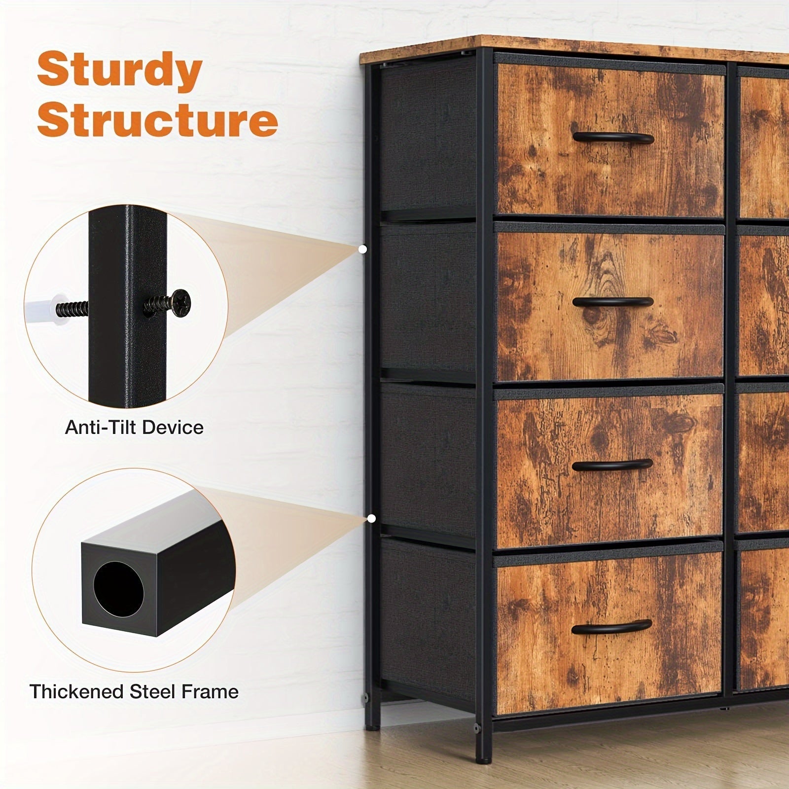 8-Drawer Fabric Dresser Organizer Chest for Bedroom and Hallway