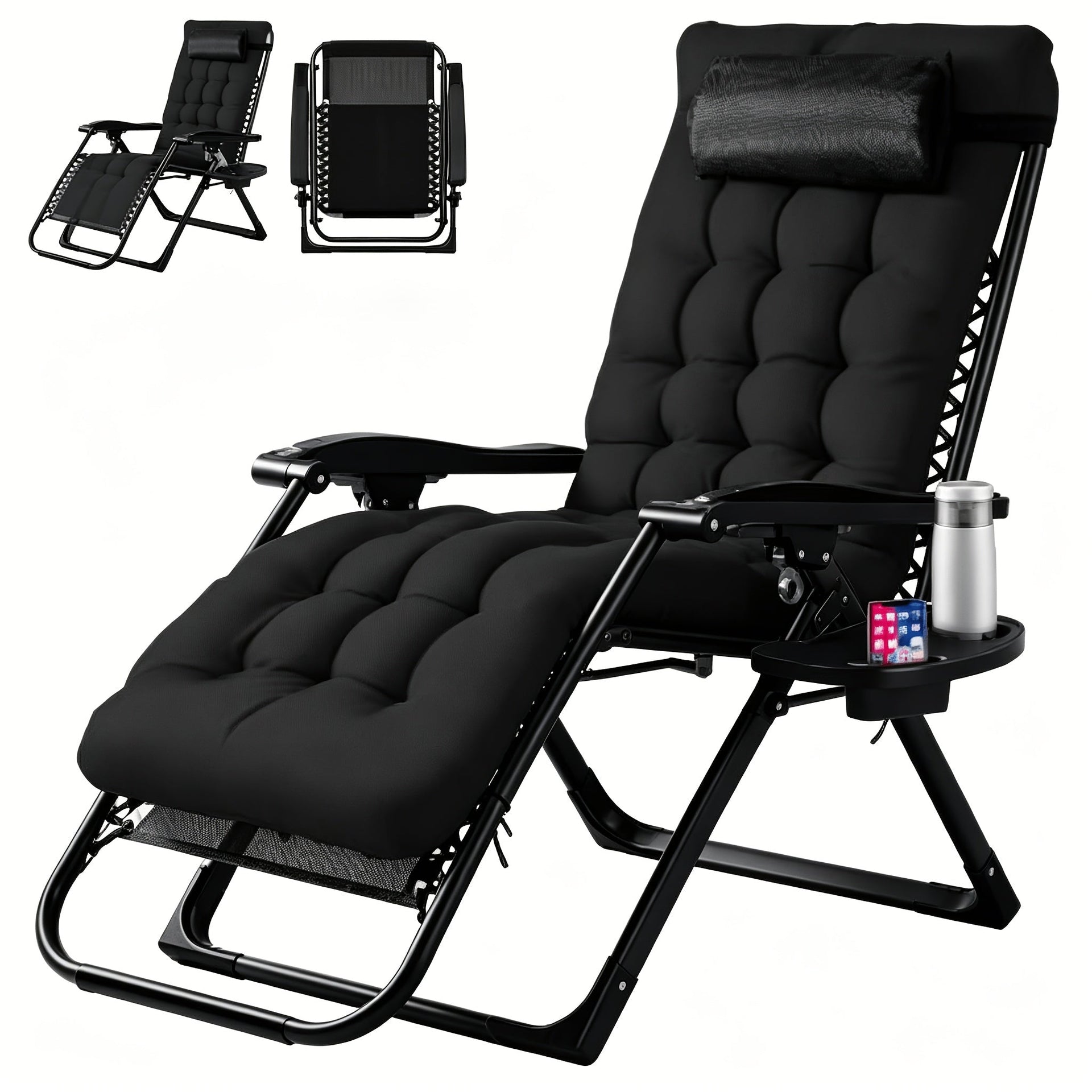 Zero Gravity Recliner Chair Foldable Patio Lounge with Cup Holder