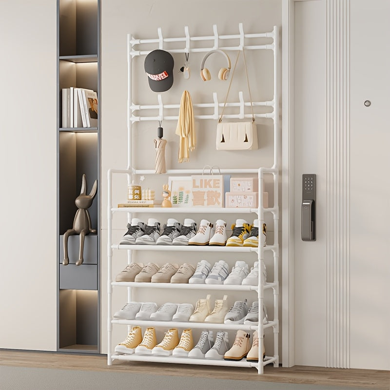 2-in-1 Entryway Organizer: 5-Tier Shoe Rack and Coat Hanger Combo
