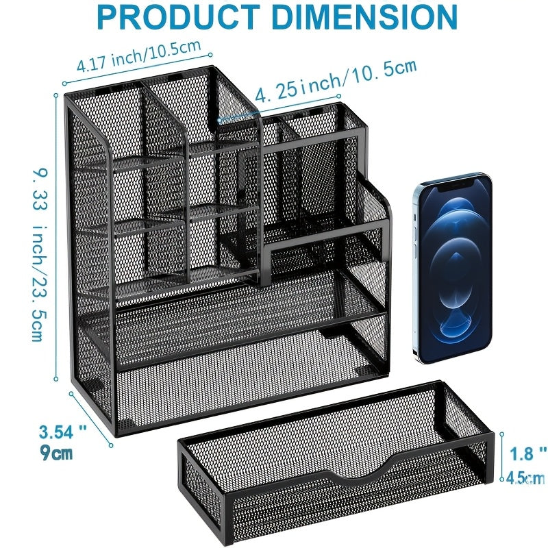 Multi-Layer Iron Mesh Desk Organizer for Office and Stationery
