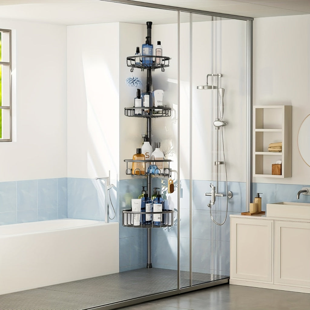4-Tier Adjustable Corner Shower Organizer Rack in Black