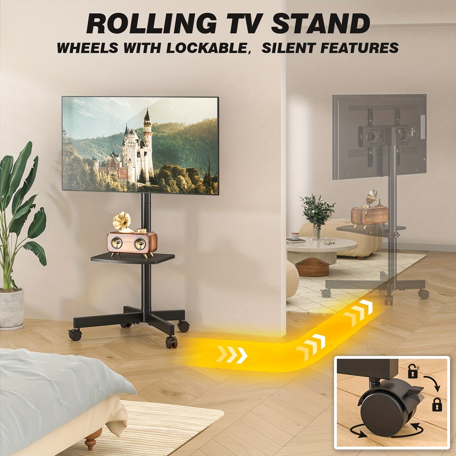 Mobile TV Cart Stand 23-60 Inch Rolling TV Stand with Shelf