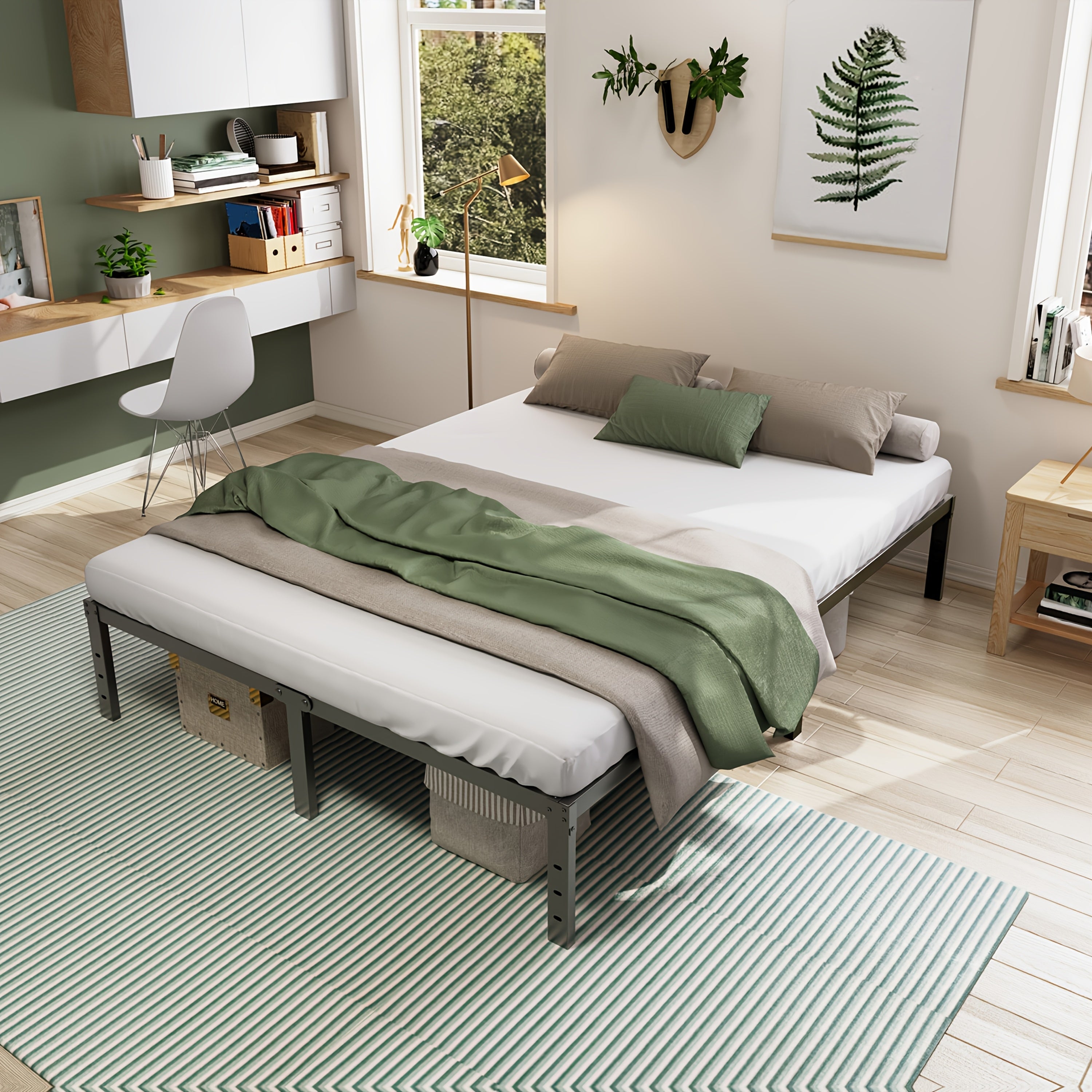 Heavy Duty Metal Platform Bed Frame with Under-Bed Storage Black