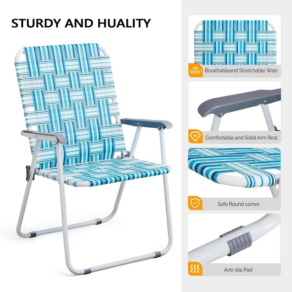 Set of 2 Folding Beach Chairs Portable Webbed Steel Outdoor Chairs