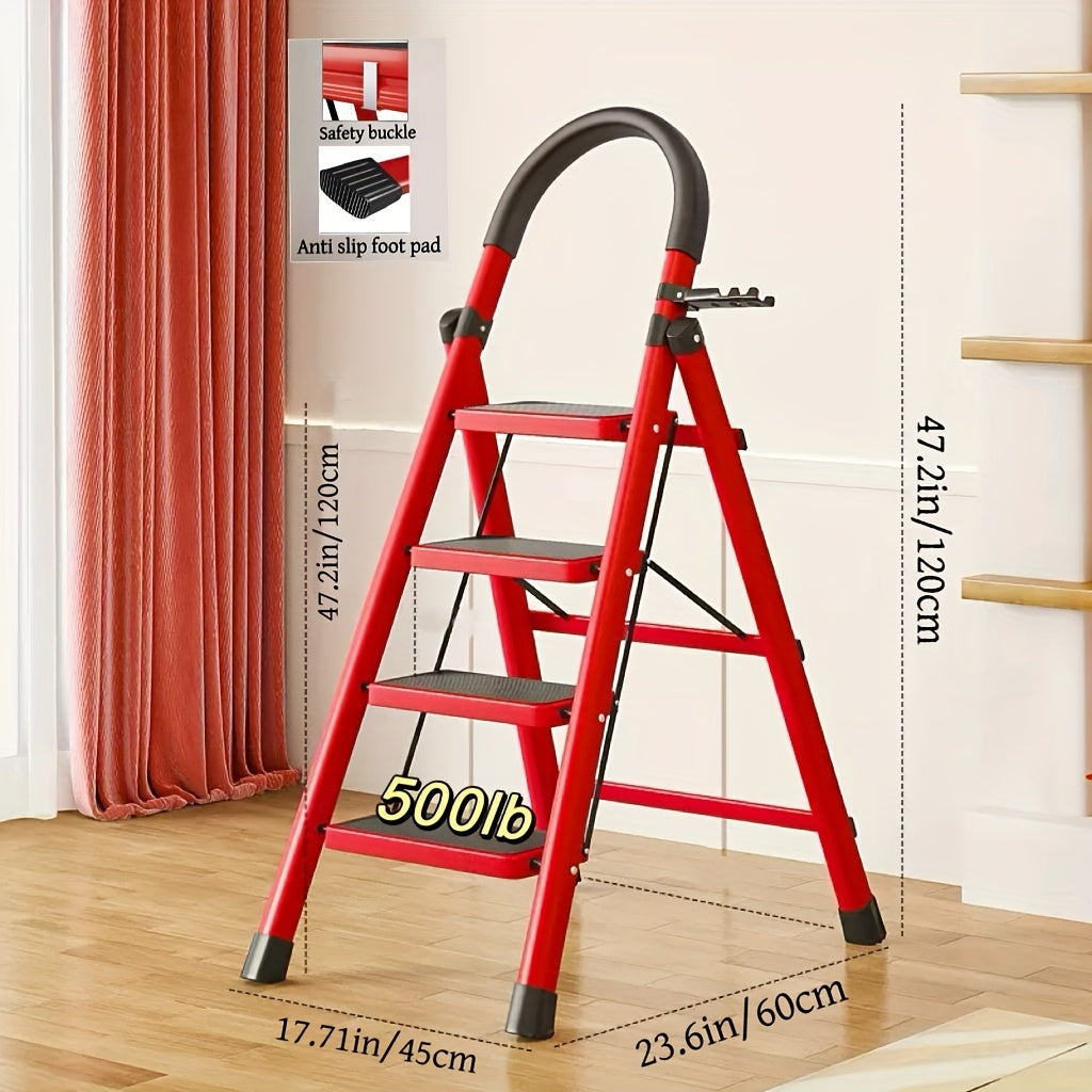 Heavy-Duty Folding Step Ladder 500LBS Capacity Non-Slip Portable